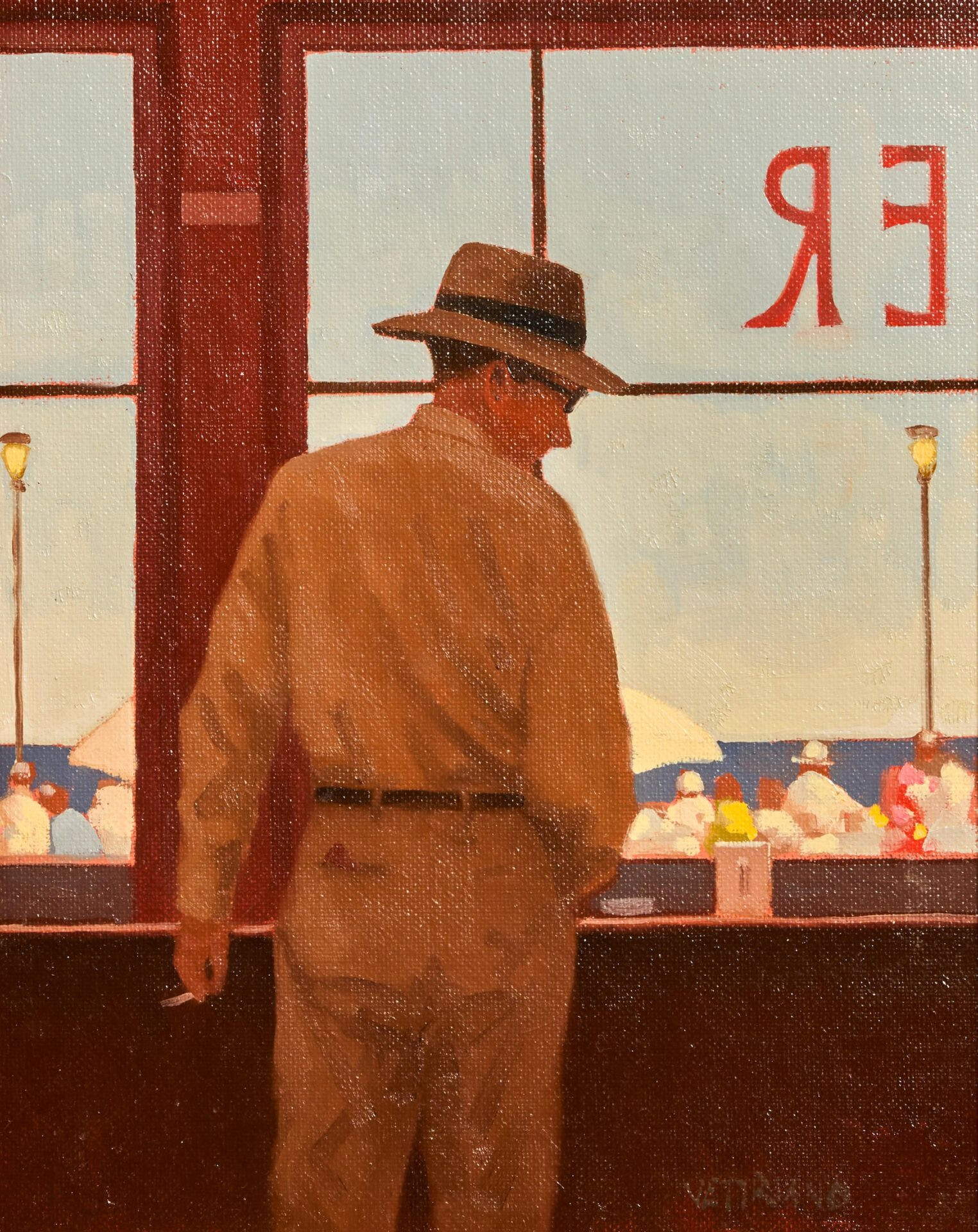 Jack Vettriano, Daytona Diner (huile sur panneau entoilé, 26,5 x 21,5 cm ; collection privée)