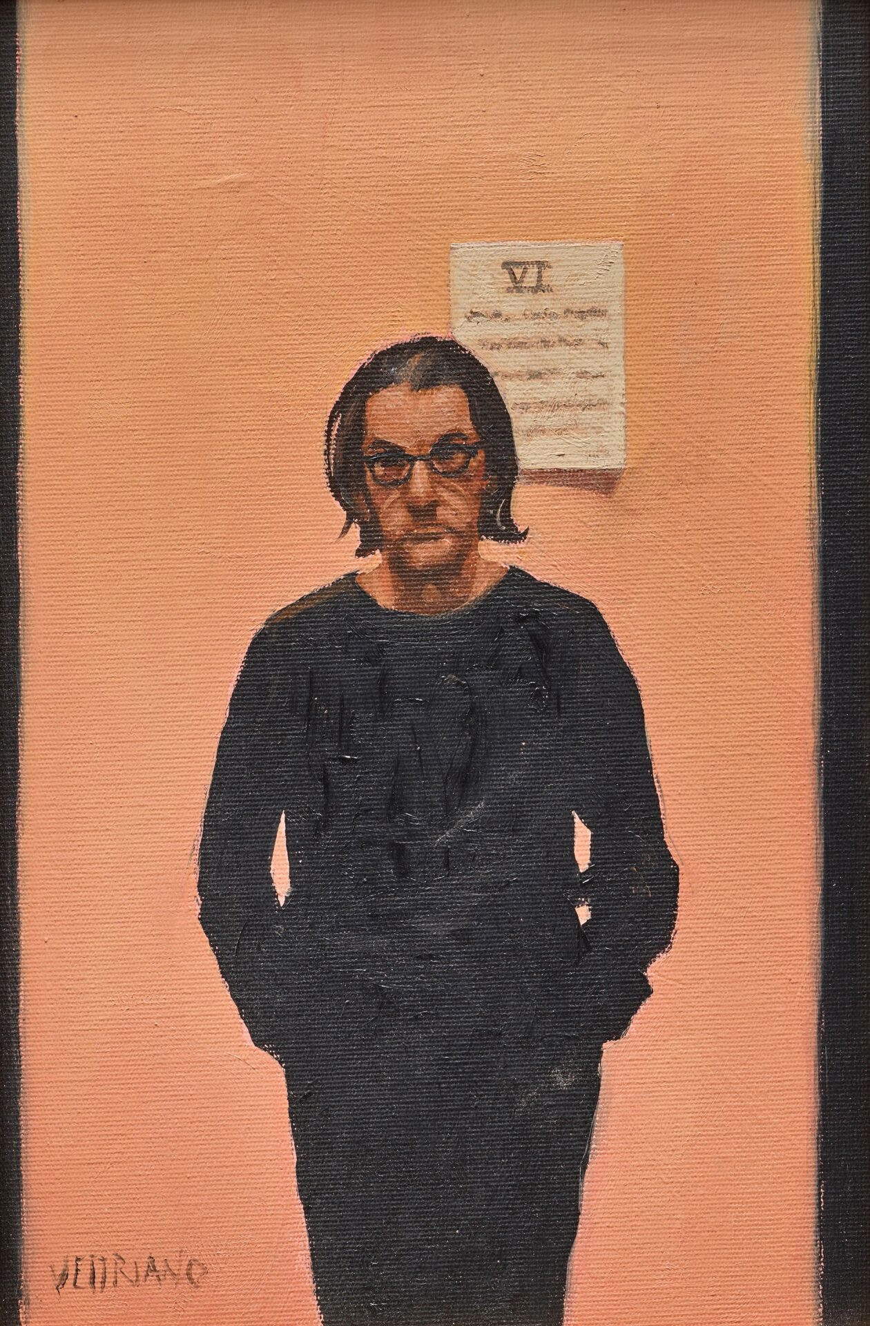 Jack Vettriano, Autoportrait - Lost Soul (huile sur panneau entoilé, 29 x 19 cm ; collection privée)