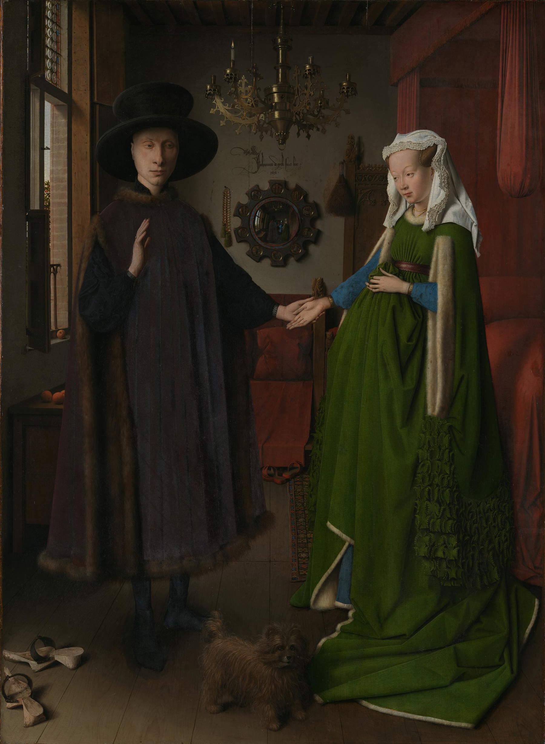 Jan van Eyck, Portrait of Mr. and Mrs. Arnolfini (1434; oil on panel, 82.2 x 60 cm; London, National Gallery)