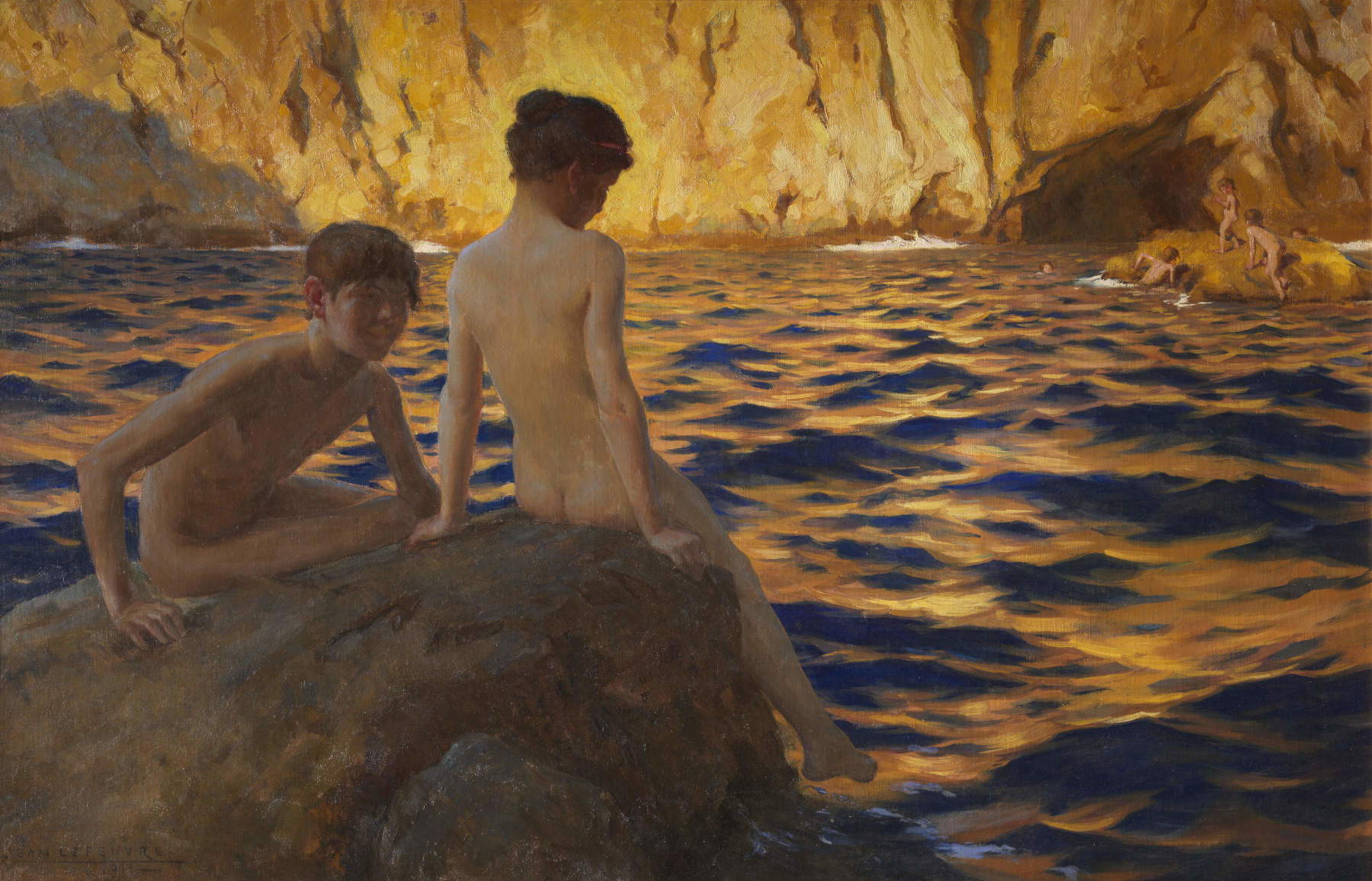 Jean Lefeuvre, Enfants jouant dans les calanques (1911 ; huile sur toile ; collection Segalini)
