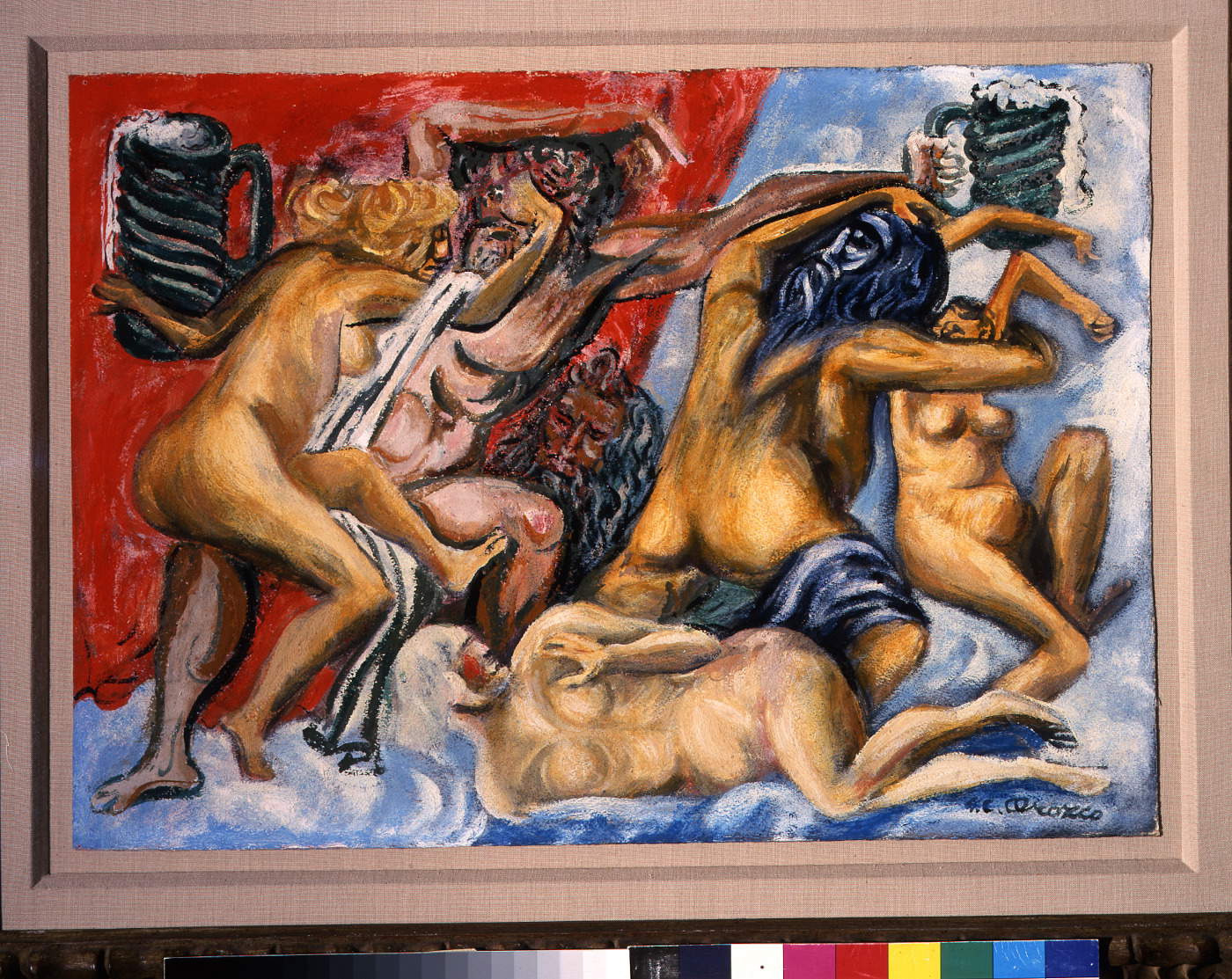 Jos&eacute; Clemente Orozco, Mexikaner Parnaso con catrinas de pulquer&iacute;a (1944; Öl auf Leinwand, 34,6 x 48,6 cm; Mexiko-Stadt, Colecci&oacute;n Andr&eacute;s Blaisten, Inv. JCO003) &copy; Instituto Nacional de Bellas Artes y Literatura - INBAL