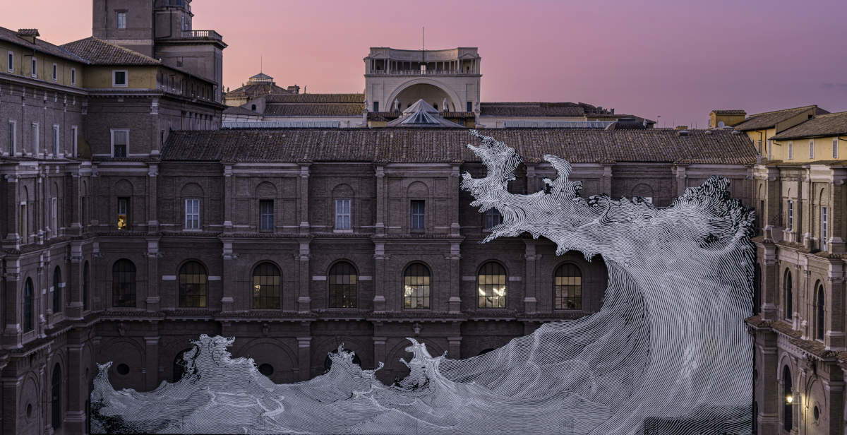 JR lässt eine Sintflut über die Vatikanische Apostolische Bibliothek hereinbrechen – anlässlich einer Ausstellung zum Thema „Wasser als Bedrohung“
