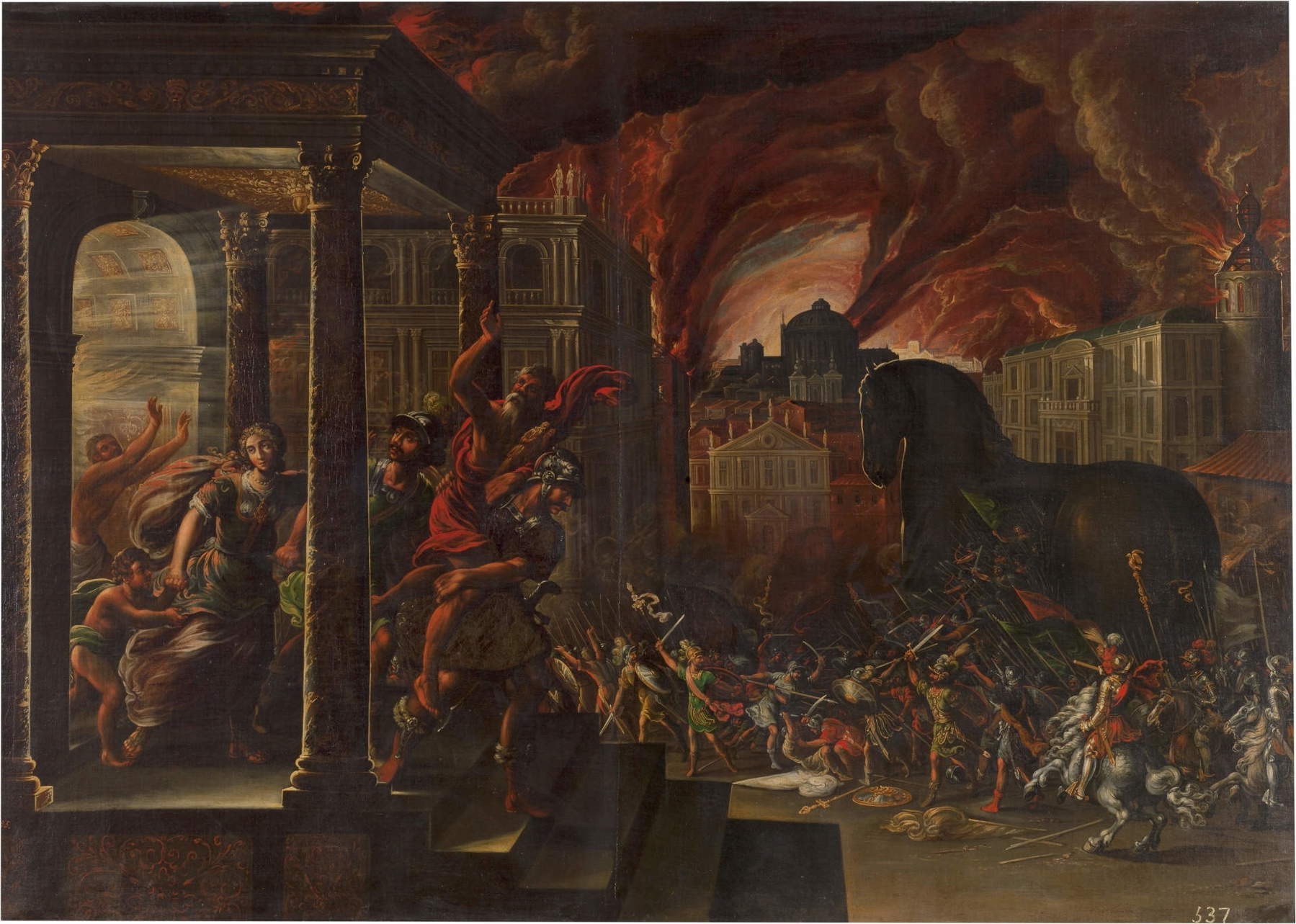Juan de la Corte, Le cheval de Troie (XVIIe siècle ; huile sur toile, 154 x 218 cm, Madrid, Musée du Prado)