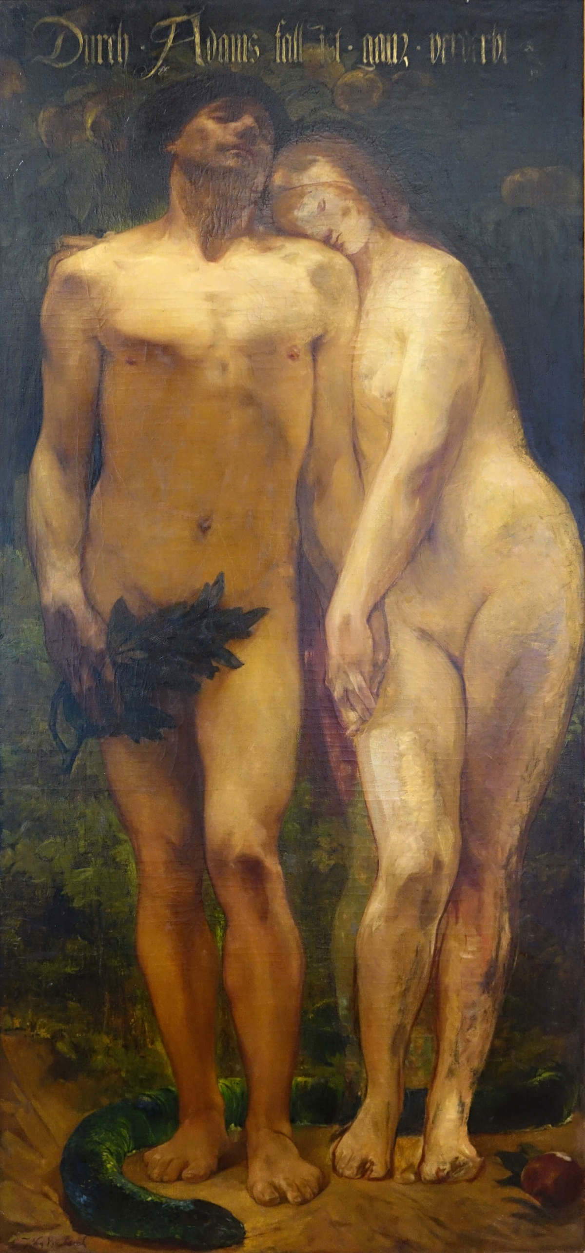 Jules Pierre Van Biesbroeck, Adamo ed Eva (1889; olio su tela incollata su faesite, 207,3 x 95,6 cm; Collezione BPER Ferrara)