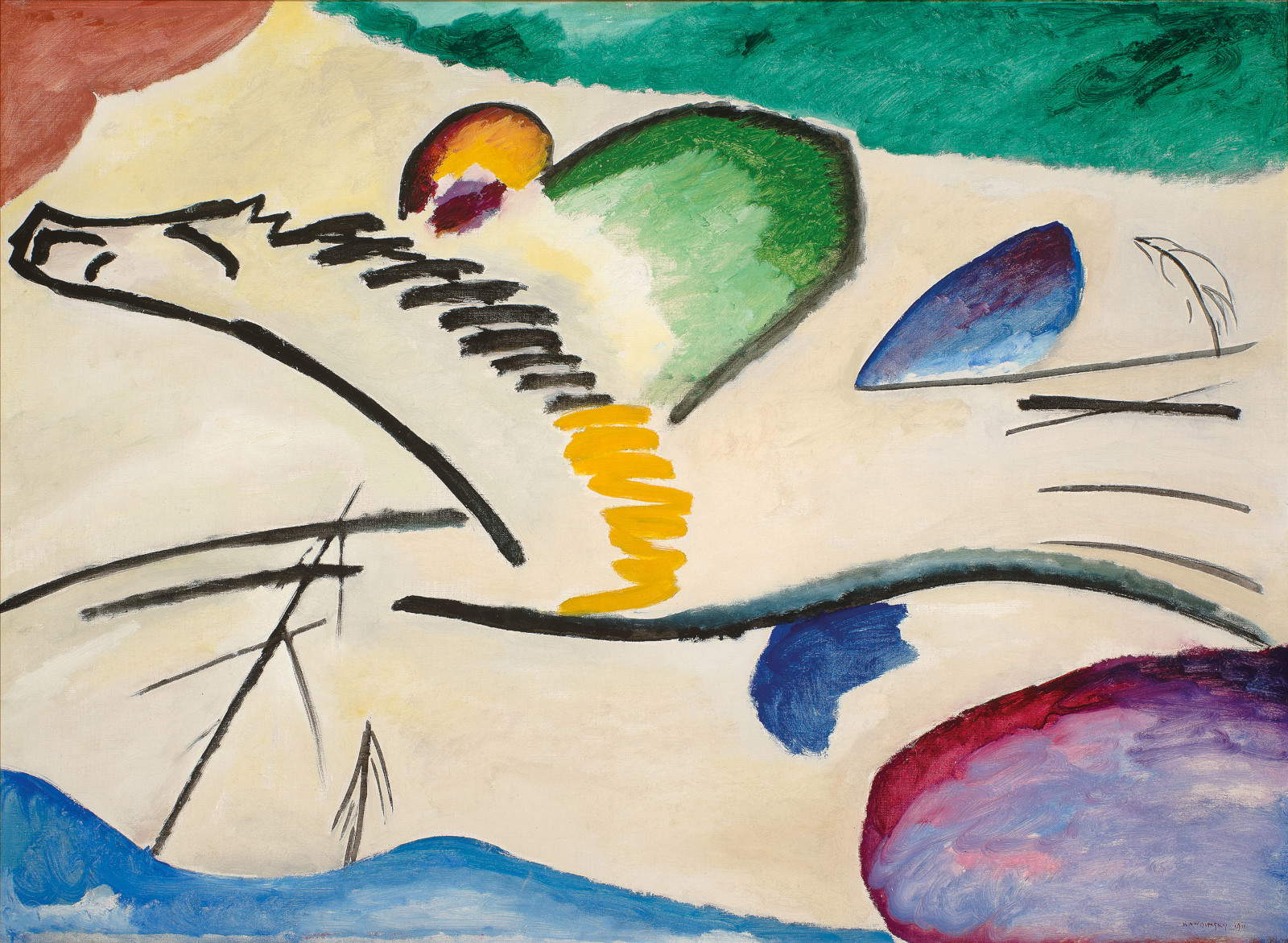 Wassily Kandinsky, „Lyrisch“ (1911; Öl auf Leinwand, 94 x 130 cm; Rotterdam, Museum Boijmans Van Beuningen. Aus der Sammlung von M. Tak van Poortvliet). Foto: Studio Tromp