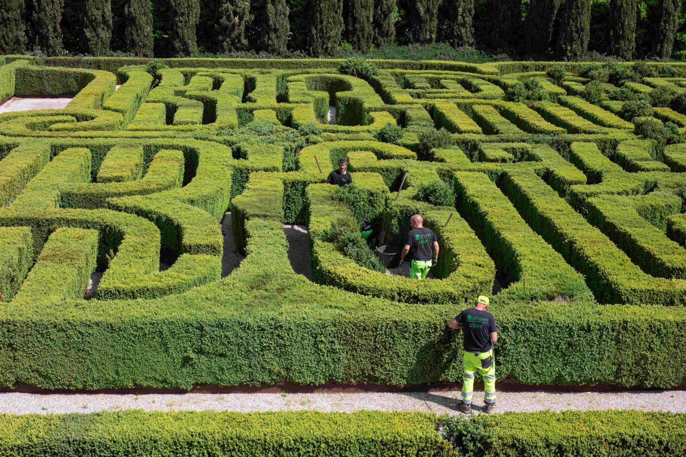 The Borges Labyrinth during restoration. Photo: Siria Toccafondi. Courtesy of the Giorgio Cini Foundation