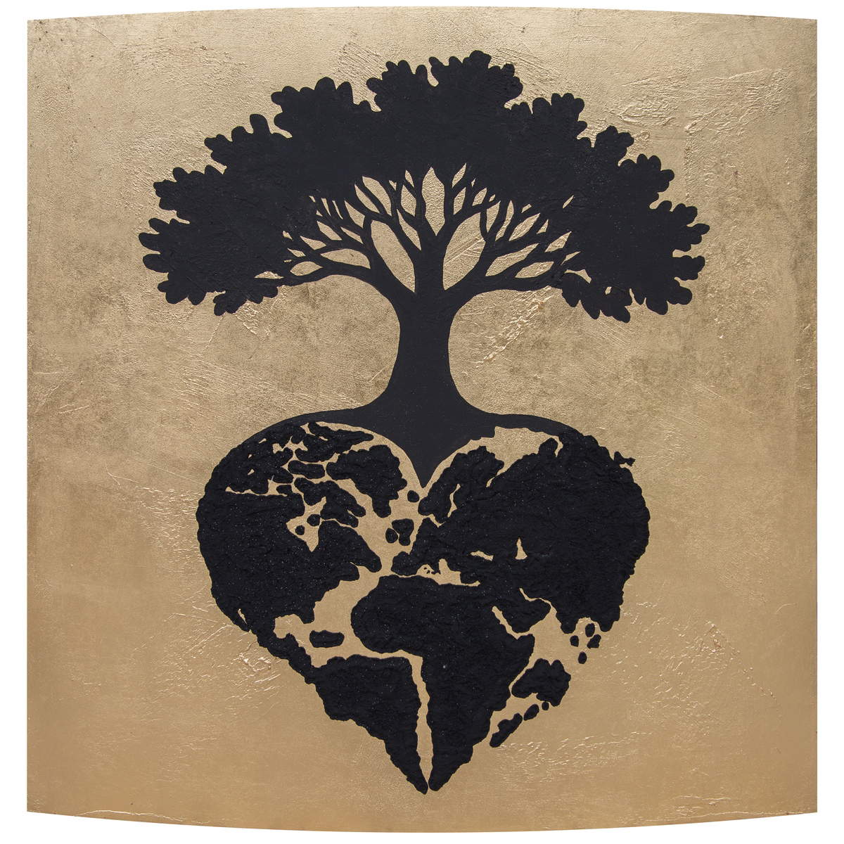 Laura Mircea, Yggdrasil - Geomites (2026; stone, volcanic rock powder, resined quartz, crystal powder on everted panel, 100x100 cm)