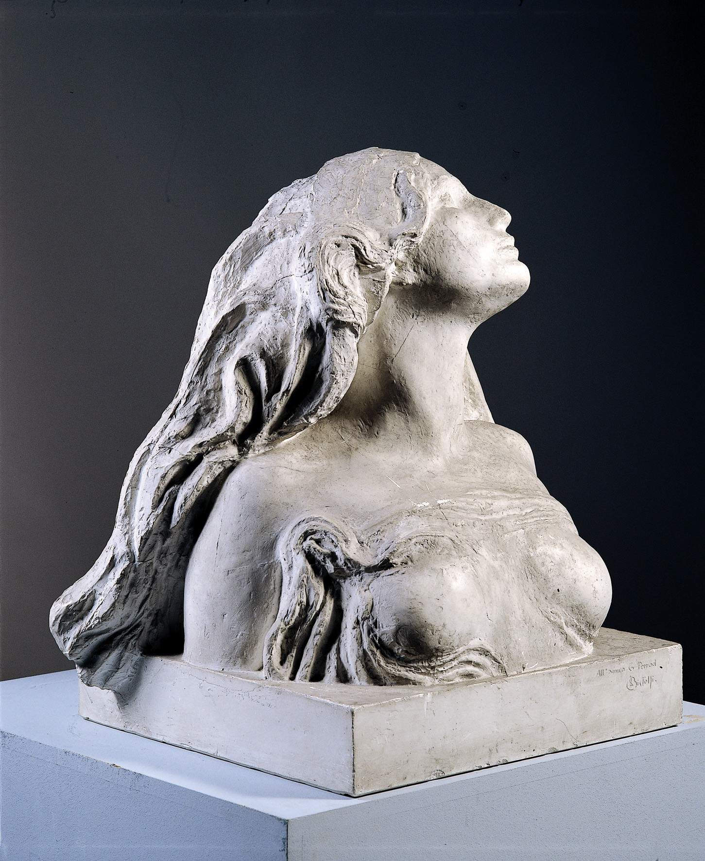 Leonardo Bistolfi, La morte - Bozzetto preparatorio per il monumento funerario Abegg &ldquo;La vita e la morte, verso la luce&rdquo;, Cimitero di Zurigo (1912-1913; gesso; Genova, Wolfsoniana-Palazzo Ducale Fondazione per la Cultura, inv. 87.1111.6.1)