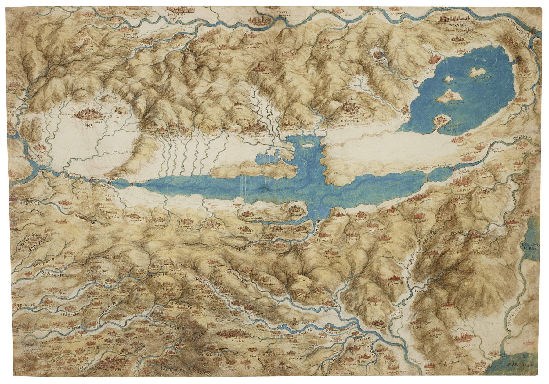 Leonardo da Vinci, Map of Southern Tuscany (c. 1503-1506), RCIN 912278r &copy; Royal Collection Enterprises Ltd 2026 | Royal Collection Trust