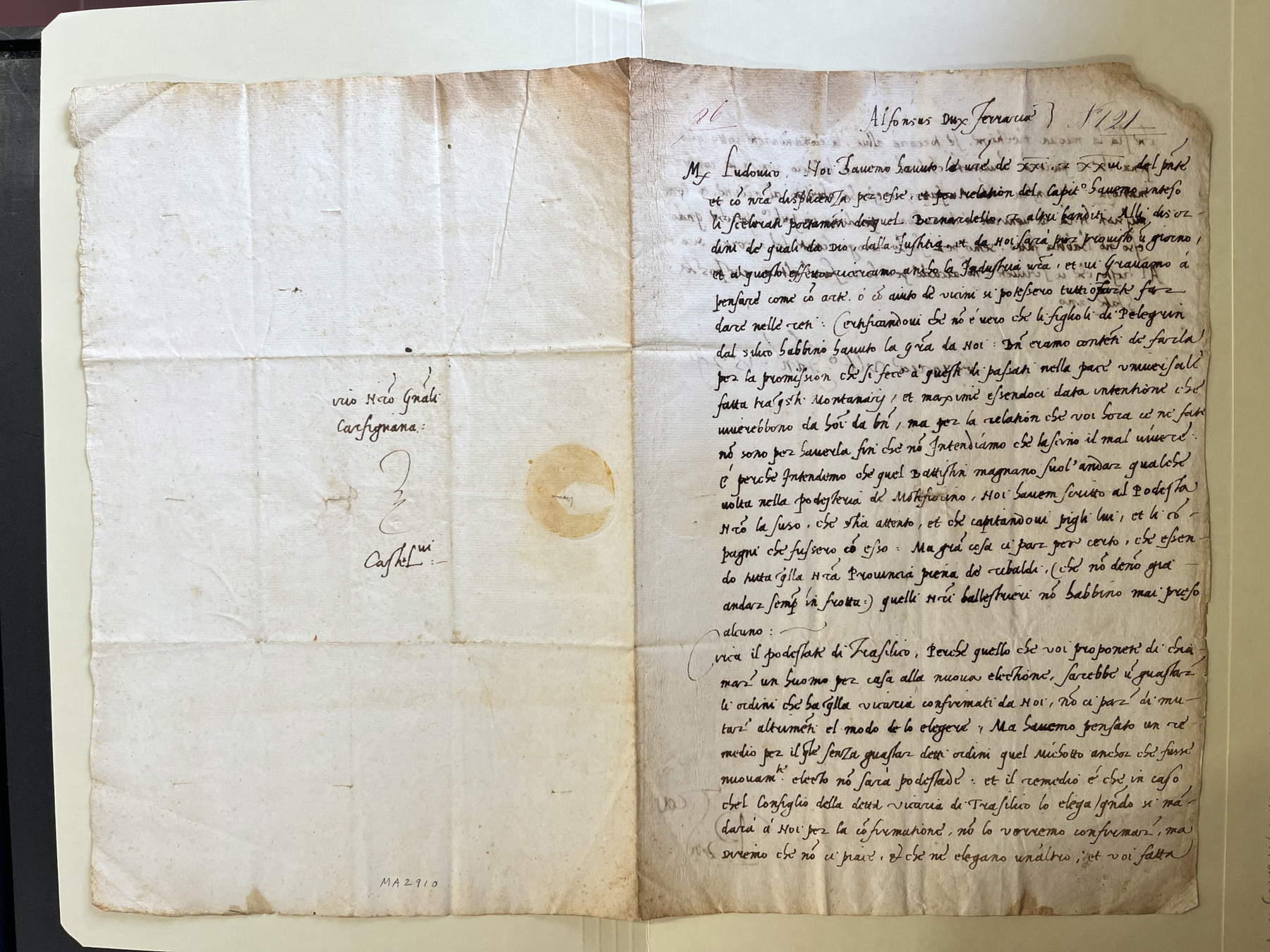 Der Brief von Alfonso I. d’Este an Ludovico Ariosto