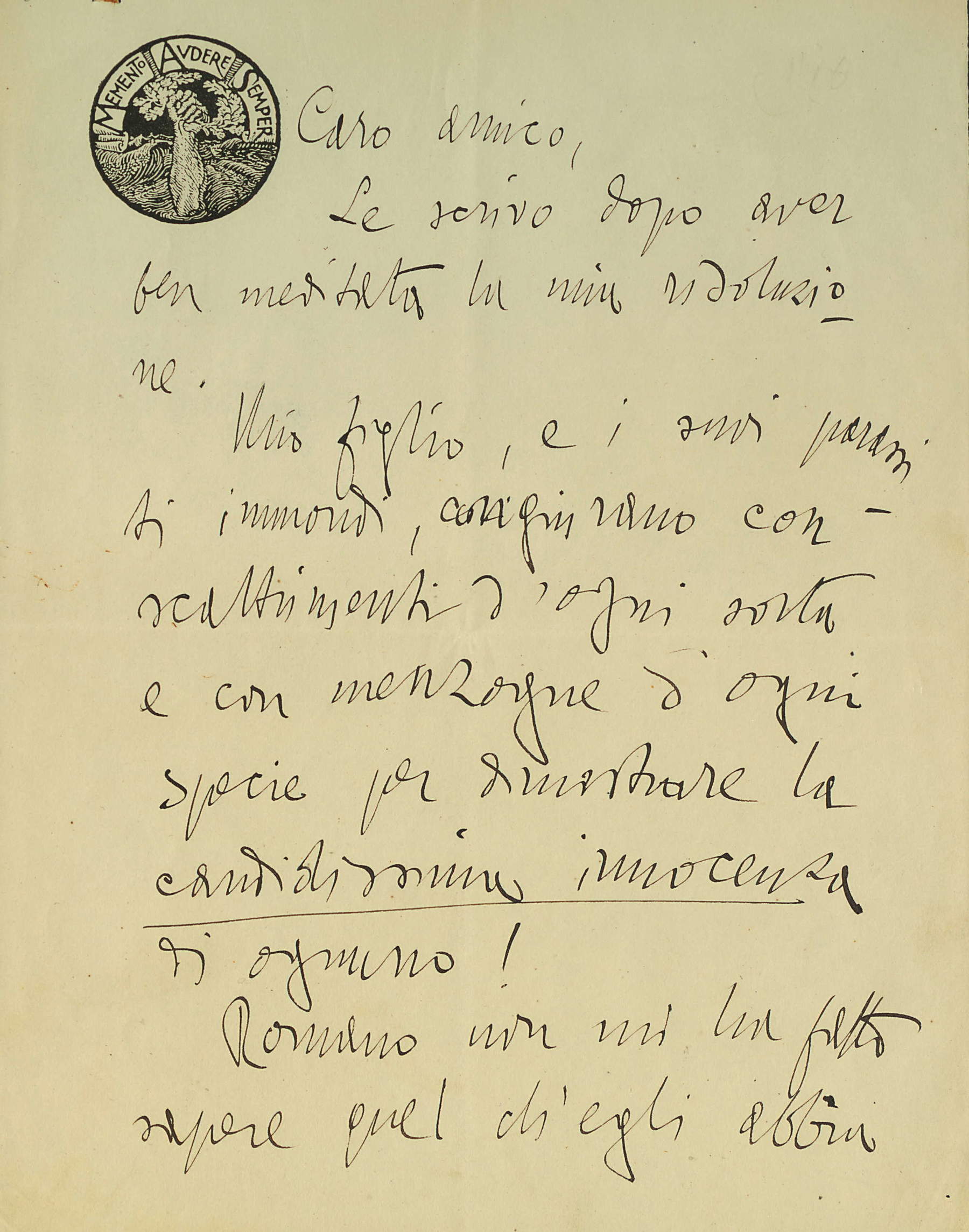 Ein Brief von Gabriele d'Annunzio an Giovanni Rizzo
