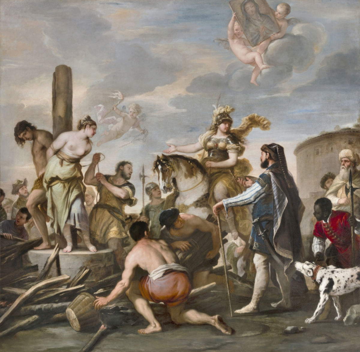 Luca Giordano, Clorinda salva Olindo e Sofronia dal rogo &ndash; dopo il restauro (1680 circa; Genova, Palazzo Reale). Foto: Ministero della Cultura