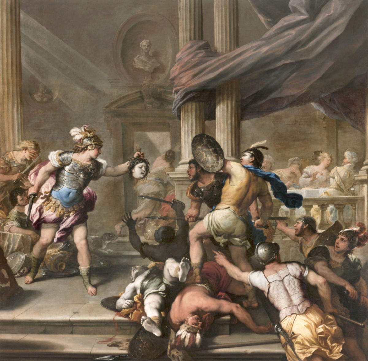 Luca Giordano, Lotta tra Perseo e Fineo &ndash; dopo il restauro (1680 circa; Genova, Palazzo Reale). Foto: Ministero della Cultura