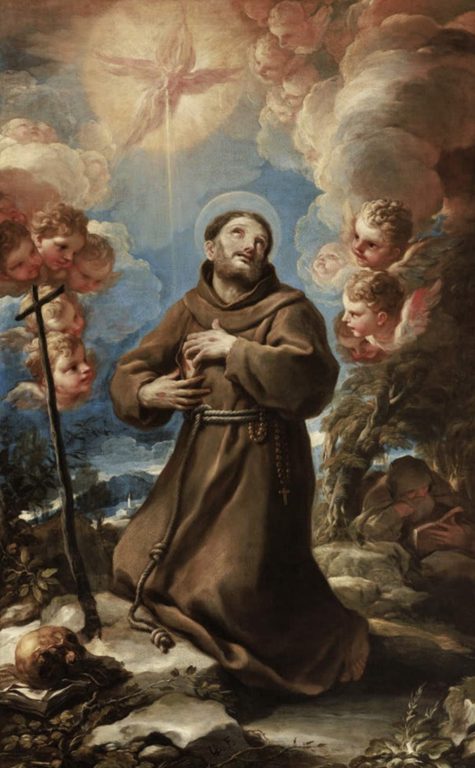 Luca Giordano, Der gestigmatisierte Heilige Franziskus (1688; Öl auf Leinwand; Montelupo Fiorentino (Florenz), Kirche der Heiligen Quirico, Lucia und Pietro d&rsquo;Alcantara, auch „L&rsquo;Ambrogiana&ldquo; genannt, Erzdiözese Florenz)