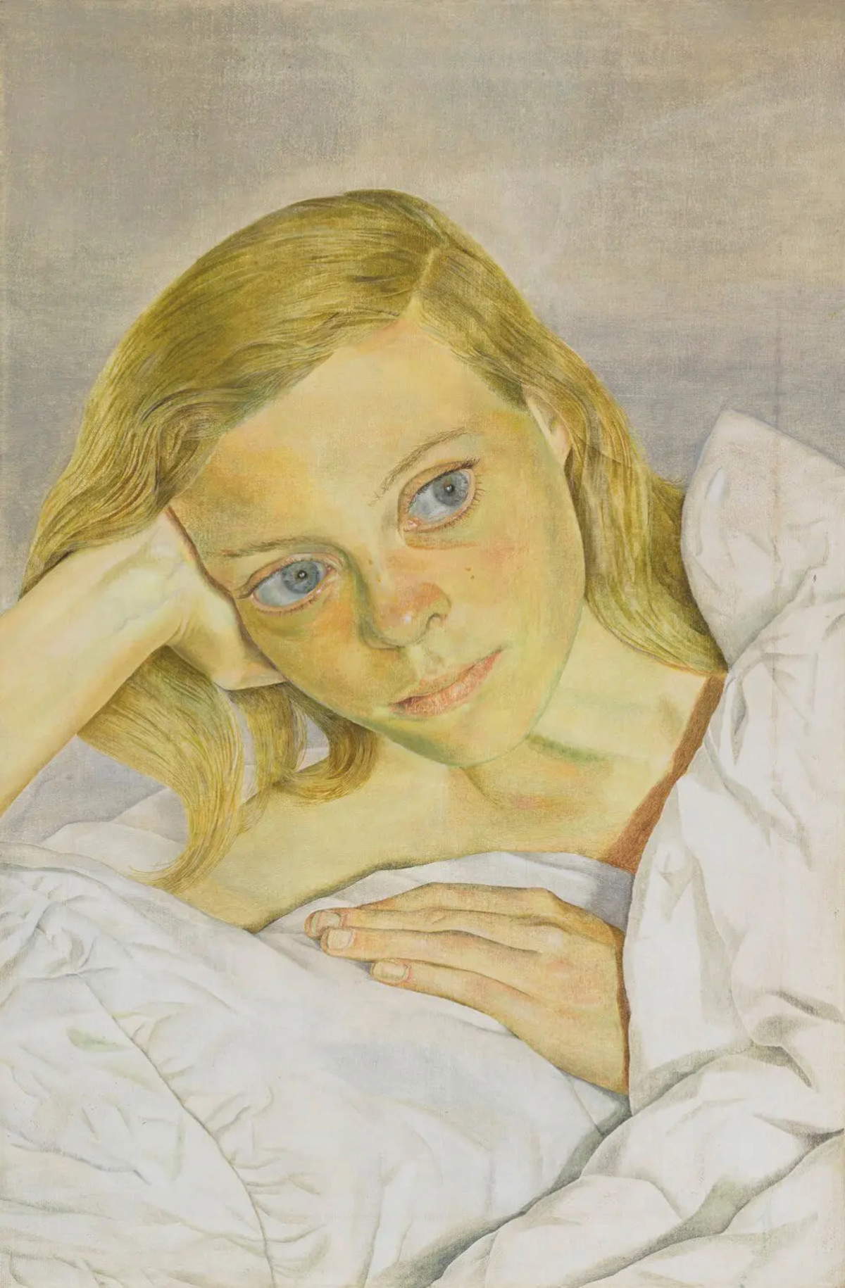 Lucian Freud, Mädchen im Bett (1952; Öl auf Leinwand) &copy; The Lucian Freud Archive. Alle Rechte vorbehalten 2025 / Bridgeman Images. Foto: &copy; National Portrait Gallery, London. Leihgabe aus einer Privatsammlung, mit freundlicher Genehmigung von Ordovas, 2014.