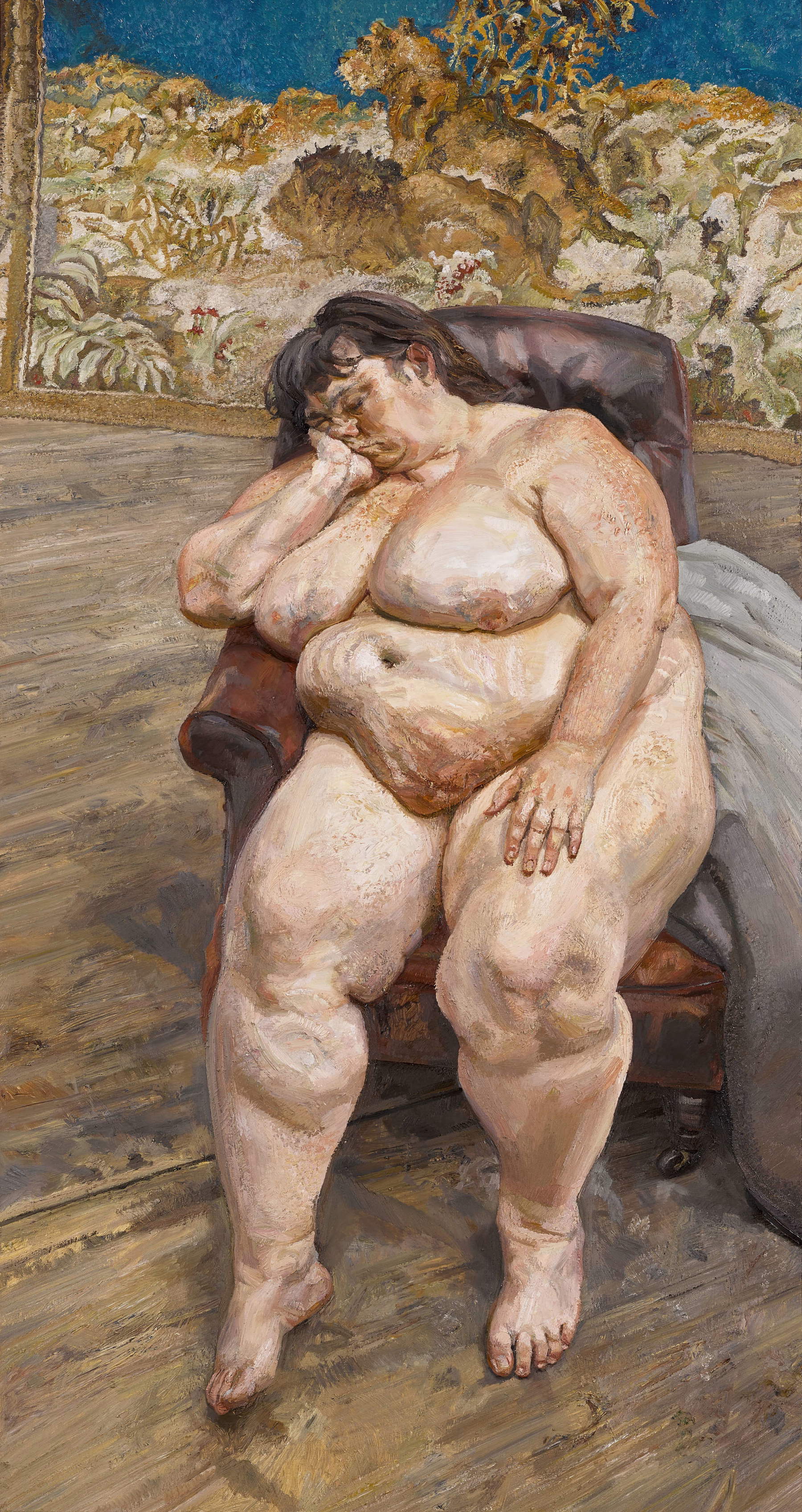 Lucian Freud, Schlafen am Löwenteppich (1995-1996; Öl auf Leinwand, 228 x 120,6 cm)