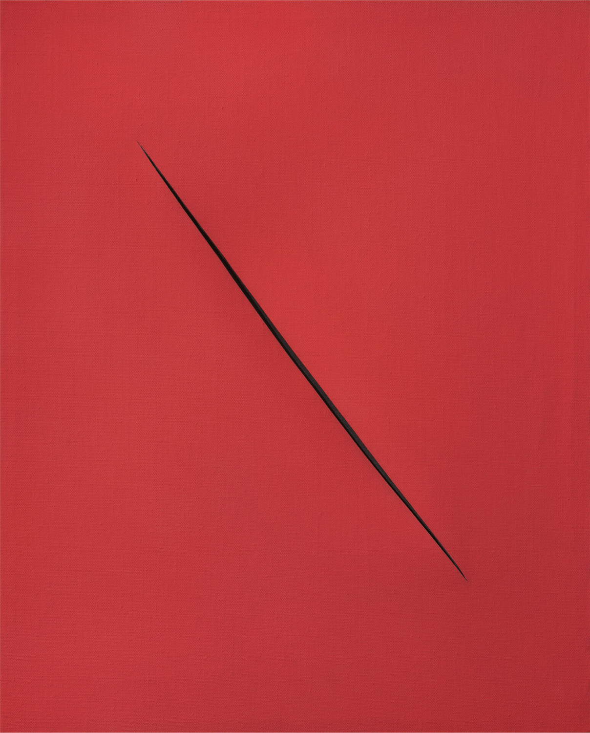Lucio Fontana, Concept spatial, Attente (1968 ; peinture à l'eau sur toile, rouge, 81,2 x 65 cm) &copy; Fondation Lucio Fontana, Milan