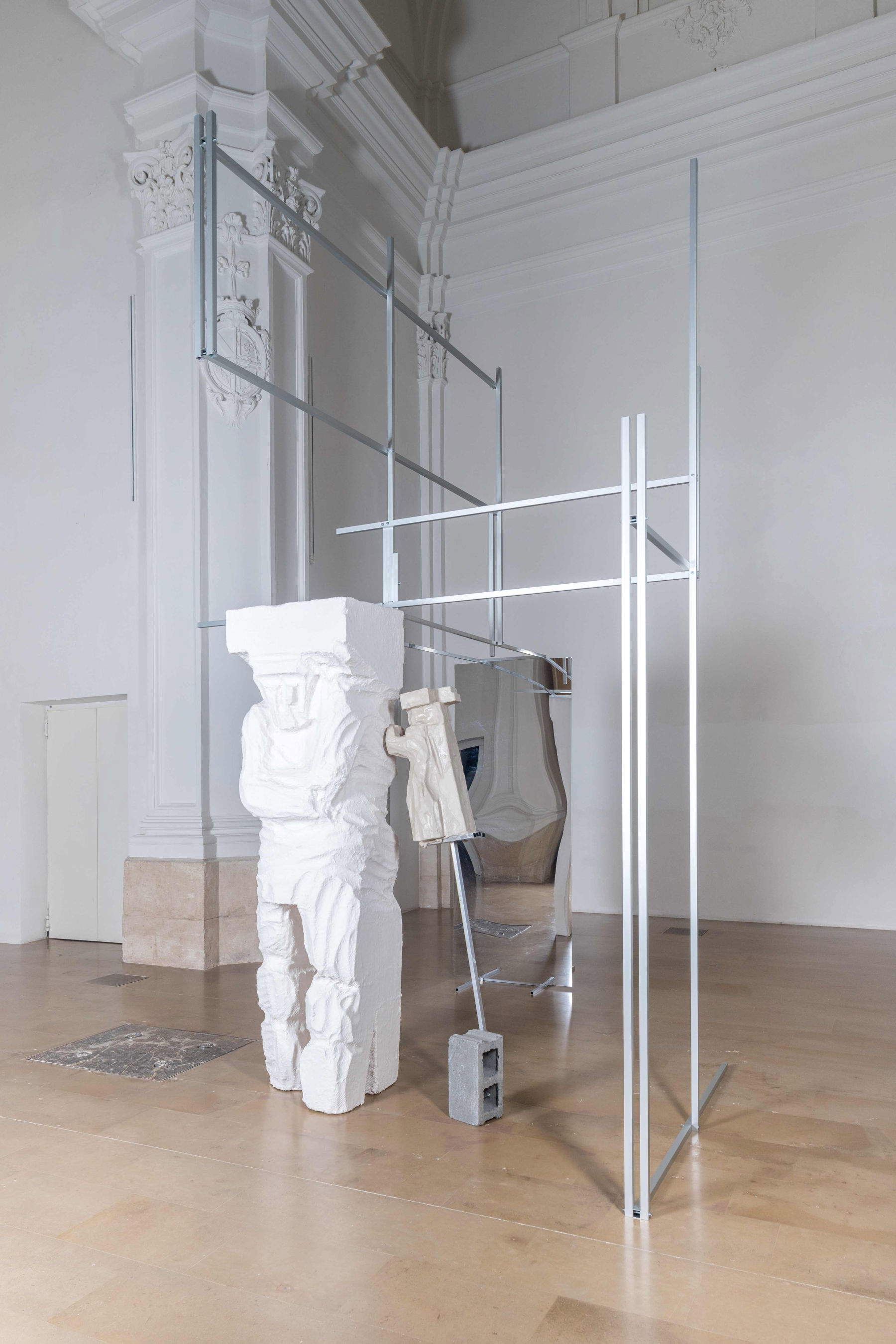 Ludovica Carbotta, Fausto Telamon (2020–2026; polystyrene, water-based resin, aluminum, mirror, 250 x 95 x 70 cm)