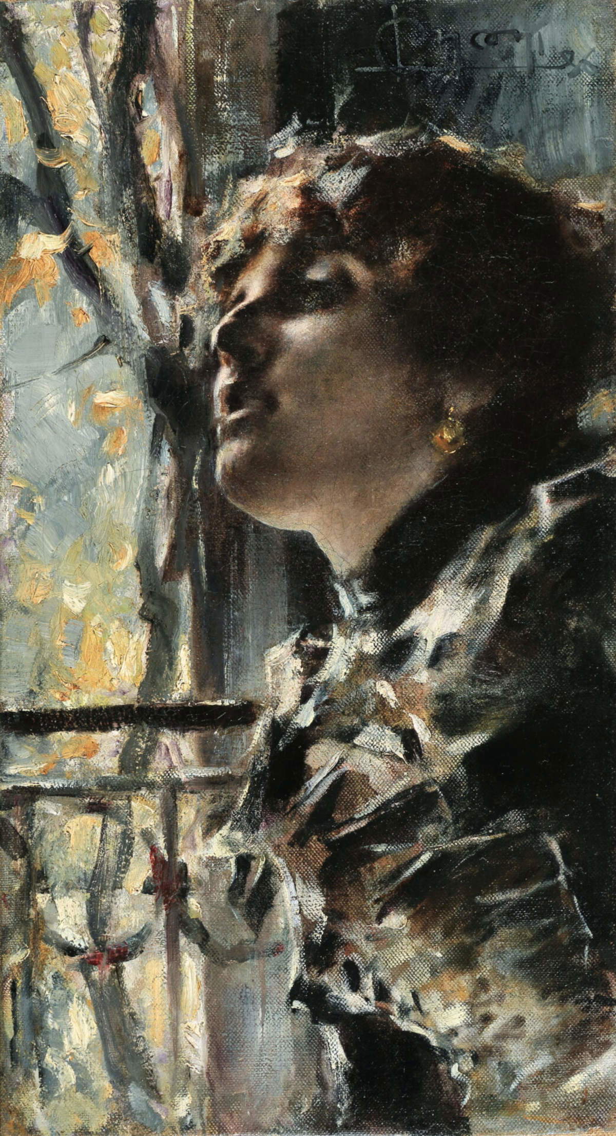 Luigi Conconi, *At the Window* (1886; oil on canvas, 68x37.2 cm; private collection) Courtesy of Quadreria dell&rsquo;800, Milan