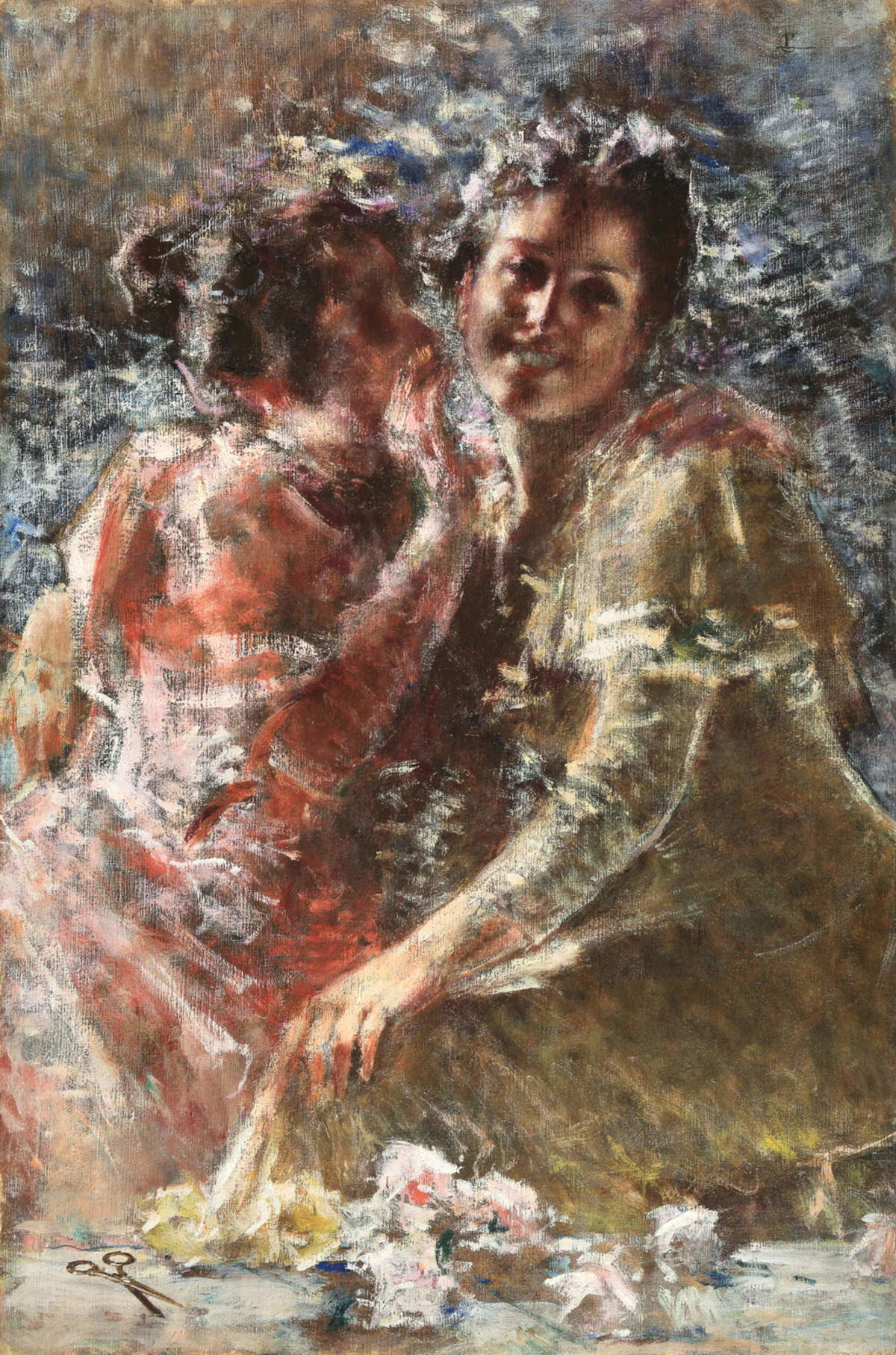 Luigi Conconi, *Confidenze* (Oil on canvas, 117 x 78 cm; Private collection) Courtesy of Enrico Gallerie d'Arte, Milan