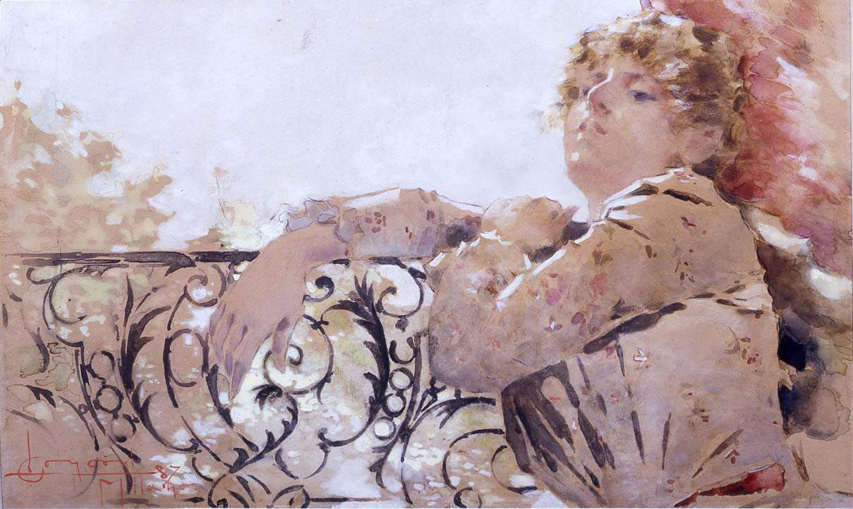 Luigi Conconi, *From the Terrace* (1887; watercolor on paper, 270 x 440 mm; private collection) Courtesy of Quadreria dell&rsquo;800, Milan