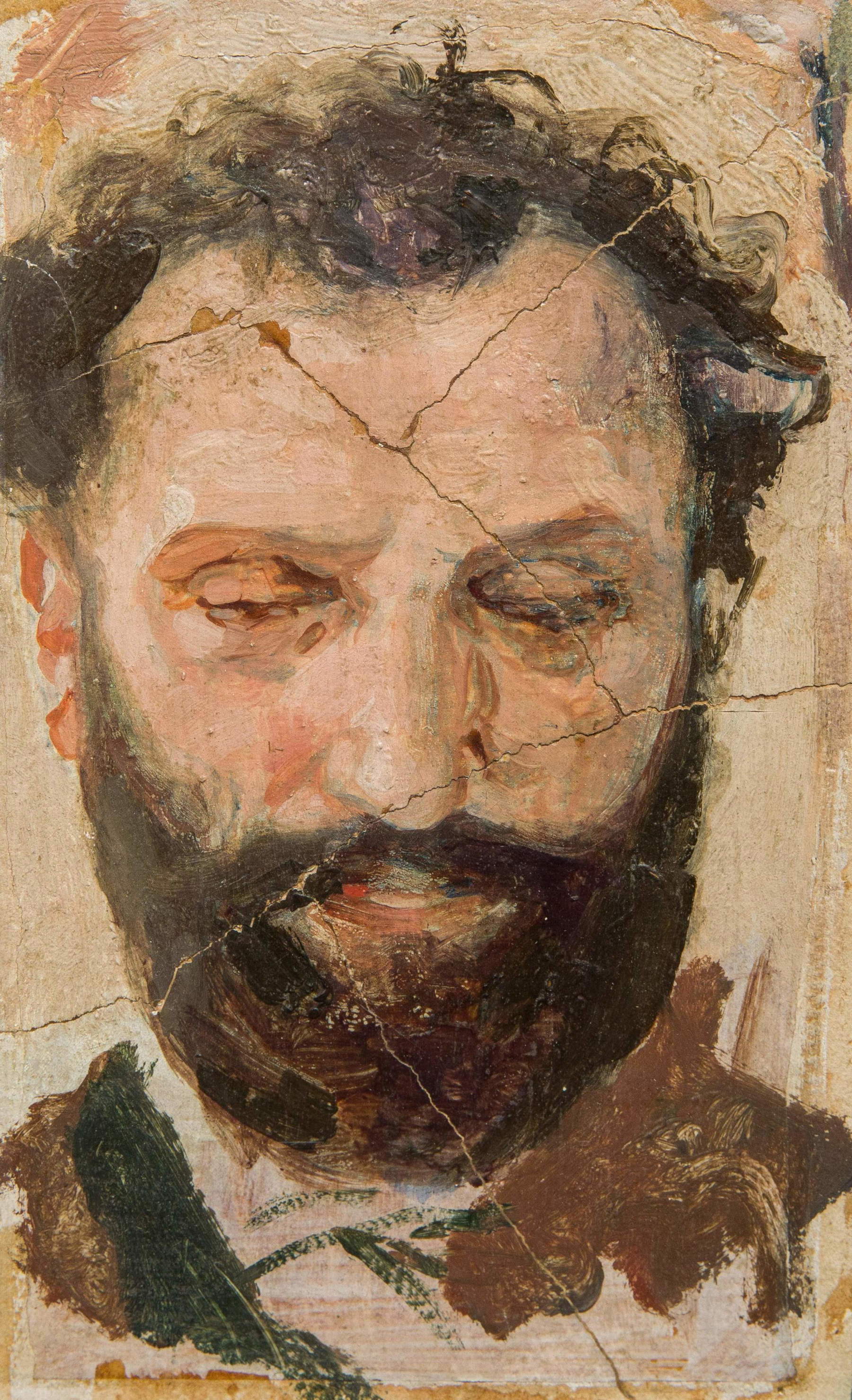 Luigi Serra, Selbstporträt im Atelier „Quattro Fontane 88“ (Rom) (März 1884; Öl auf Papier, 22 x 13 cm; Bologna, Museo Ottocento Bologna)