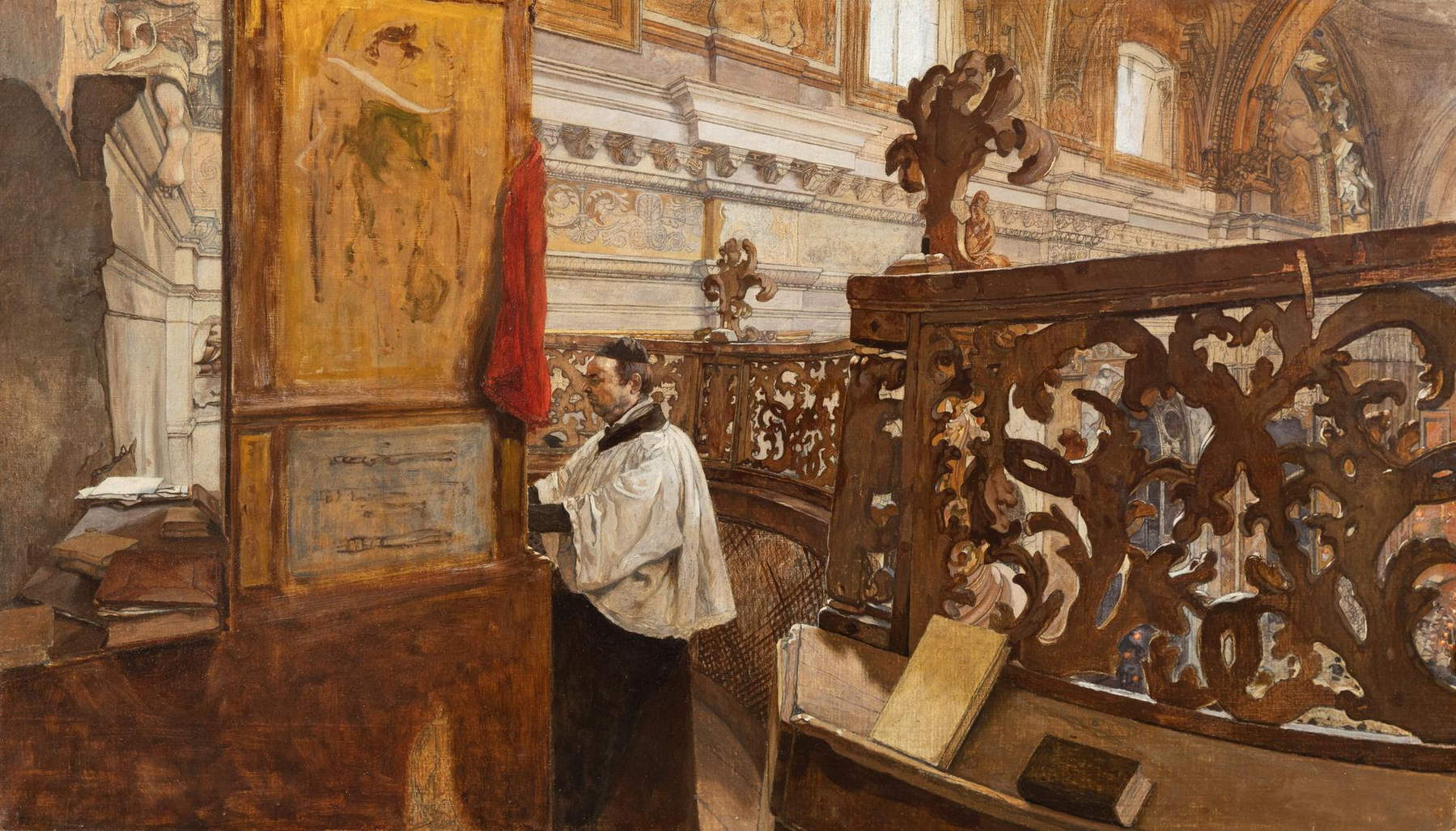 Luigi Serra, Organist von Santa Maria della Vittoria in Rom, 1879 (Öl auf Leinwand, 51,5 x 89 cm; Privatsammlung). Mit freundlicher Genehmigung der Galleria Artifigurative Crespellanos