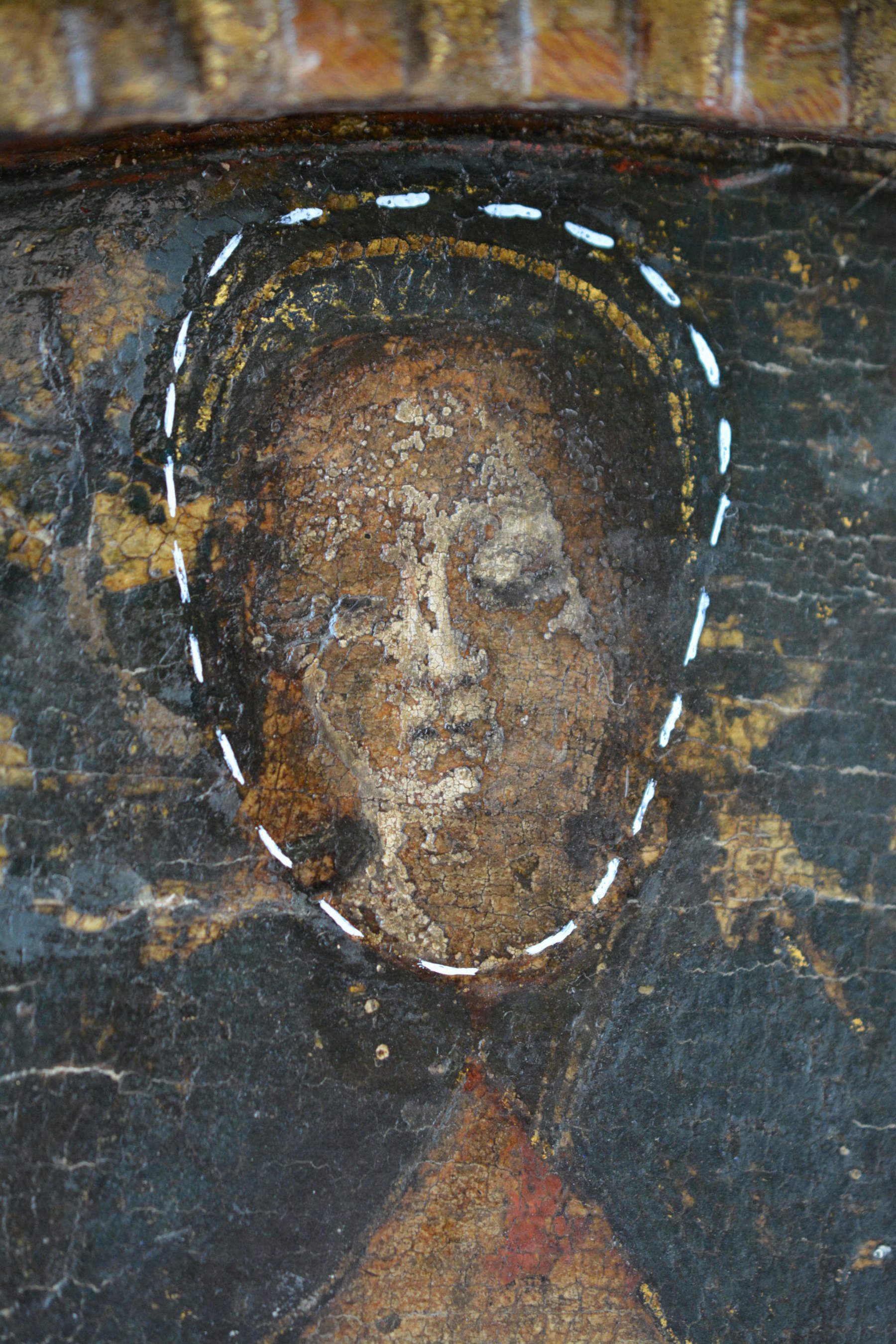 Die Magenta-Madonna während der Restaurierung