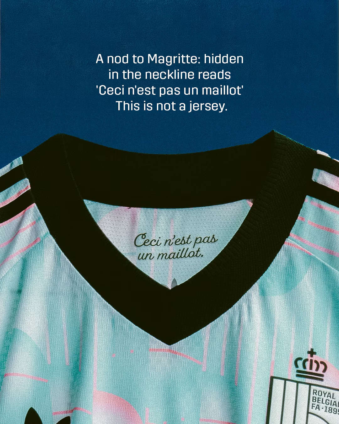 The Belgian national soccer team's jersey, inspired by Magritte. Photo: RBFA