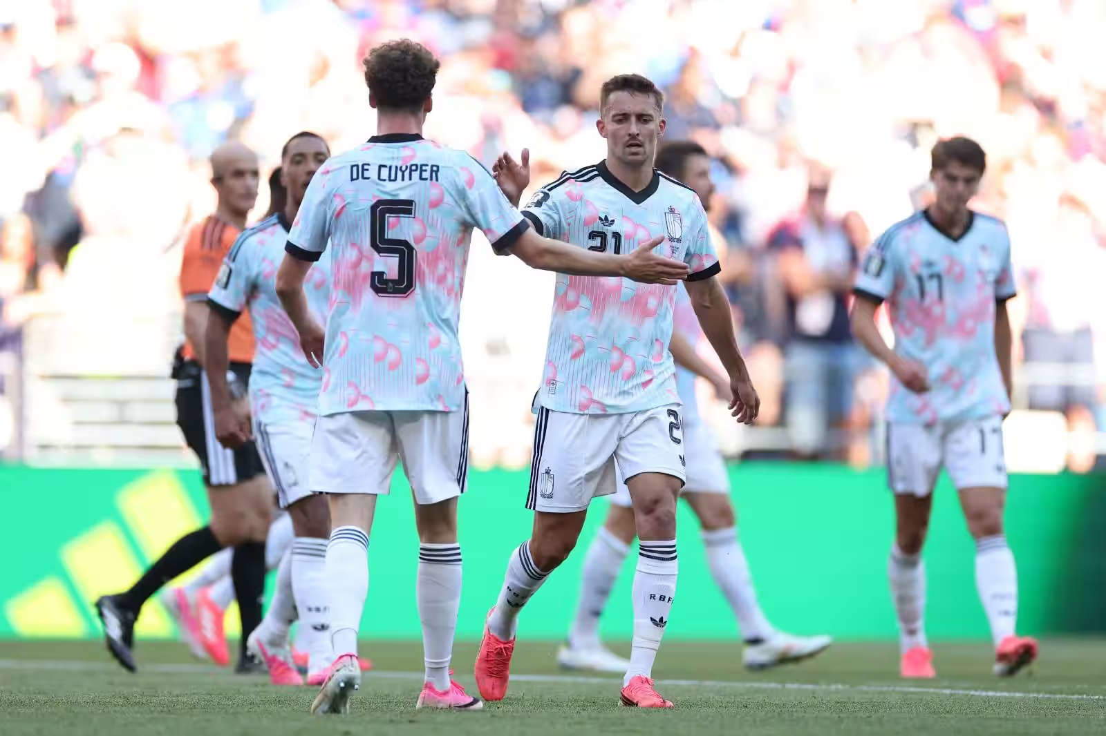 The Belgian national team wearing Magritte-inspired jerseys during their 4-1 victory over the U.S. Photo: RBFA