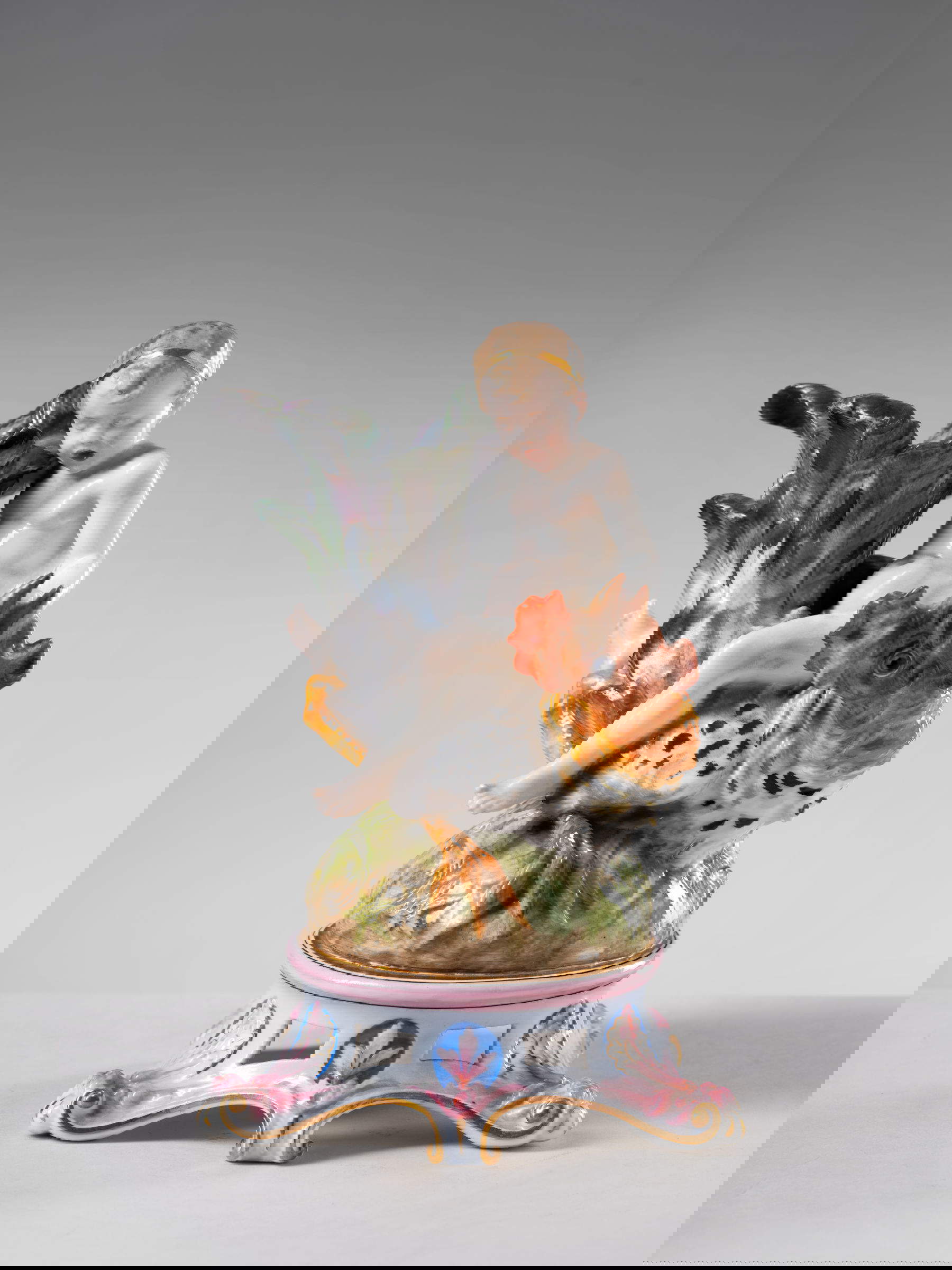 Manifattura Ginori and Urbano Lucchesi (design), Flower holder in the shape of a putto riding a rooster (c. 1890; porcelain; Sesto Fiorentino, Museo Ginori)