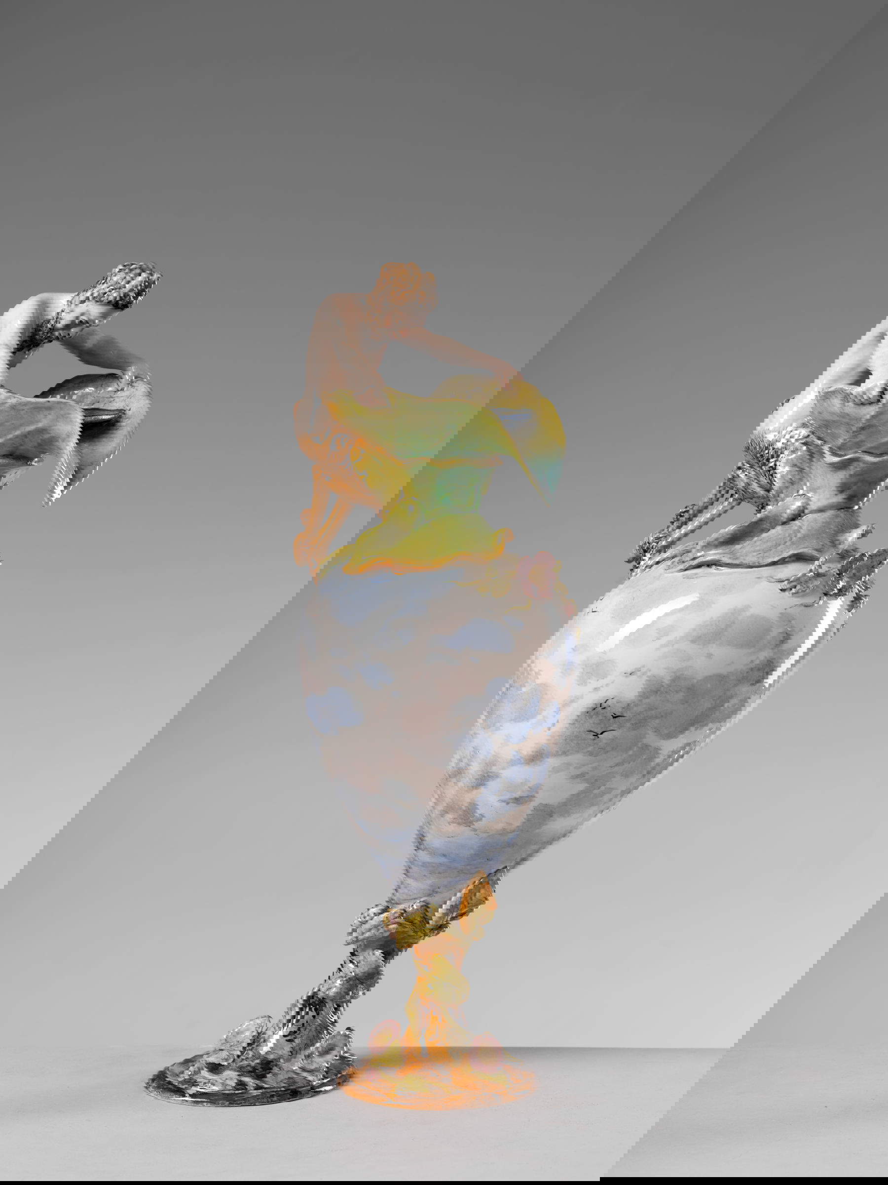 Giovanni Muzzioli and Manifattura Ginori, Vase with satyr-shaped handle and sky and swallows decoration (1888-1905; majolica; Private Collection)