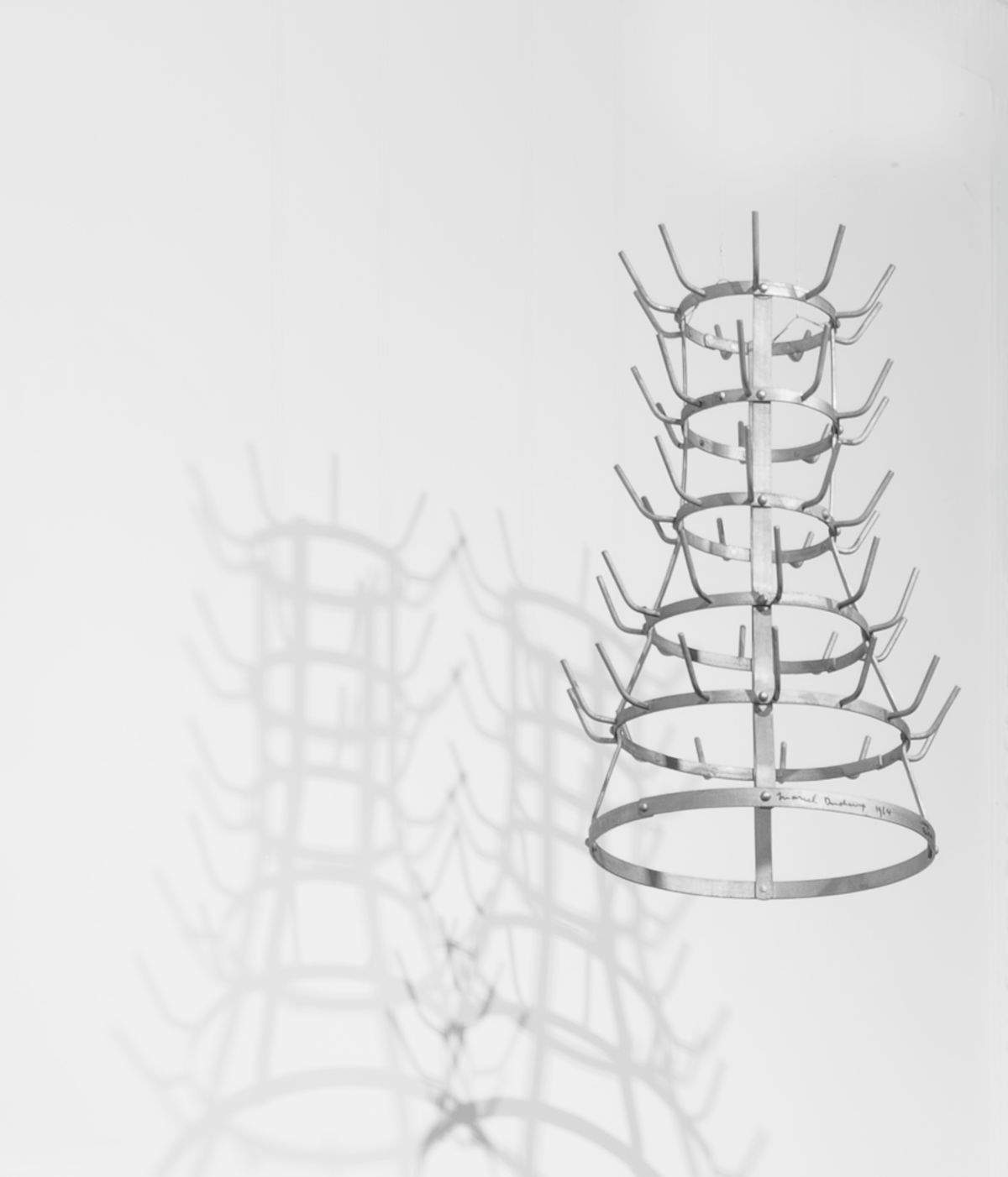 Marcel Duchamp, Porte-bouteilles (1914/64; Galvanized iron bottle holder, 64.2 &times;&Oslash; 37.5 cm; AP, Ed. of 8 + 2AP (MAD 1050) &copy; Marcel Duchamp Estate, SIAE 2026. Courtesy of Thaddaeus Ropac gallery London - Paris -Salzburg - Milan - Seoul