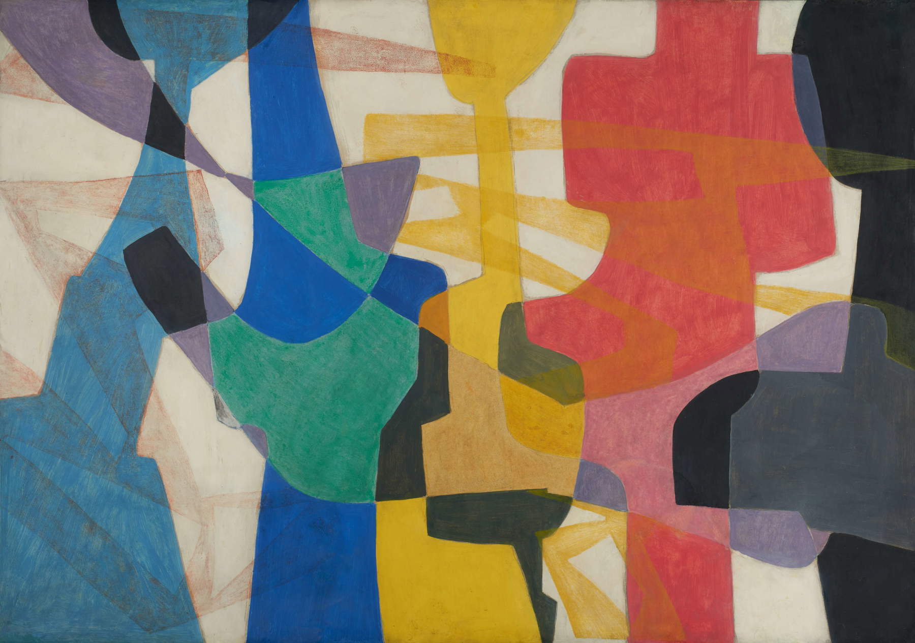 Maria Jarema, Expressions (1956; gouache, monotype, oil, paper, canvas, 70 &times; 100 cm; Starak Collection). Courtesy of &copy; heirs of Maria Jarema.