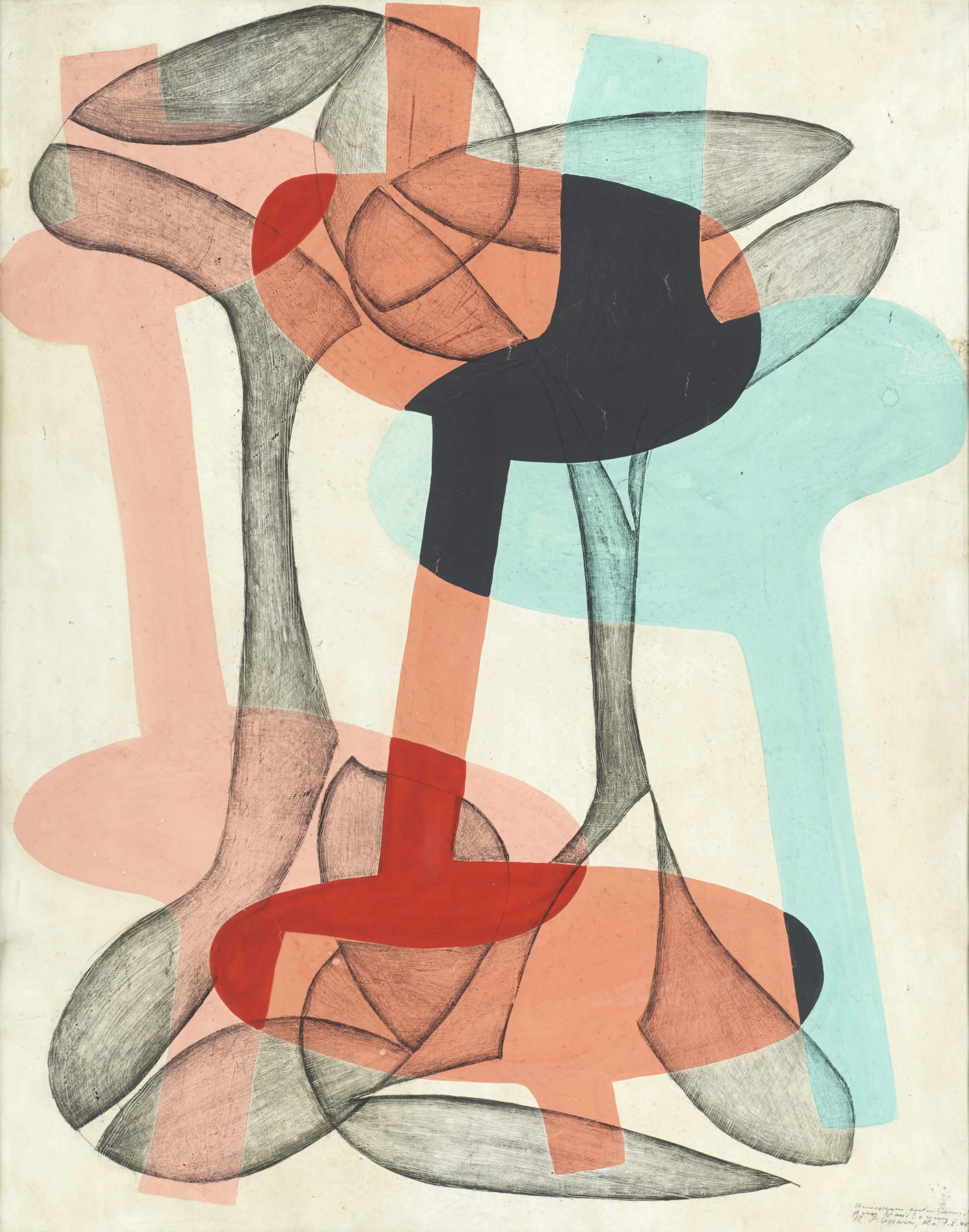 Maria Jarema, Expressions (1957; monotype, paper, tempera, 65 &times; 51 cm; Starak Collection). Courtesy of &copy; heirs of Maria Jarema.
