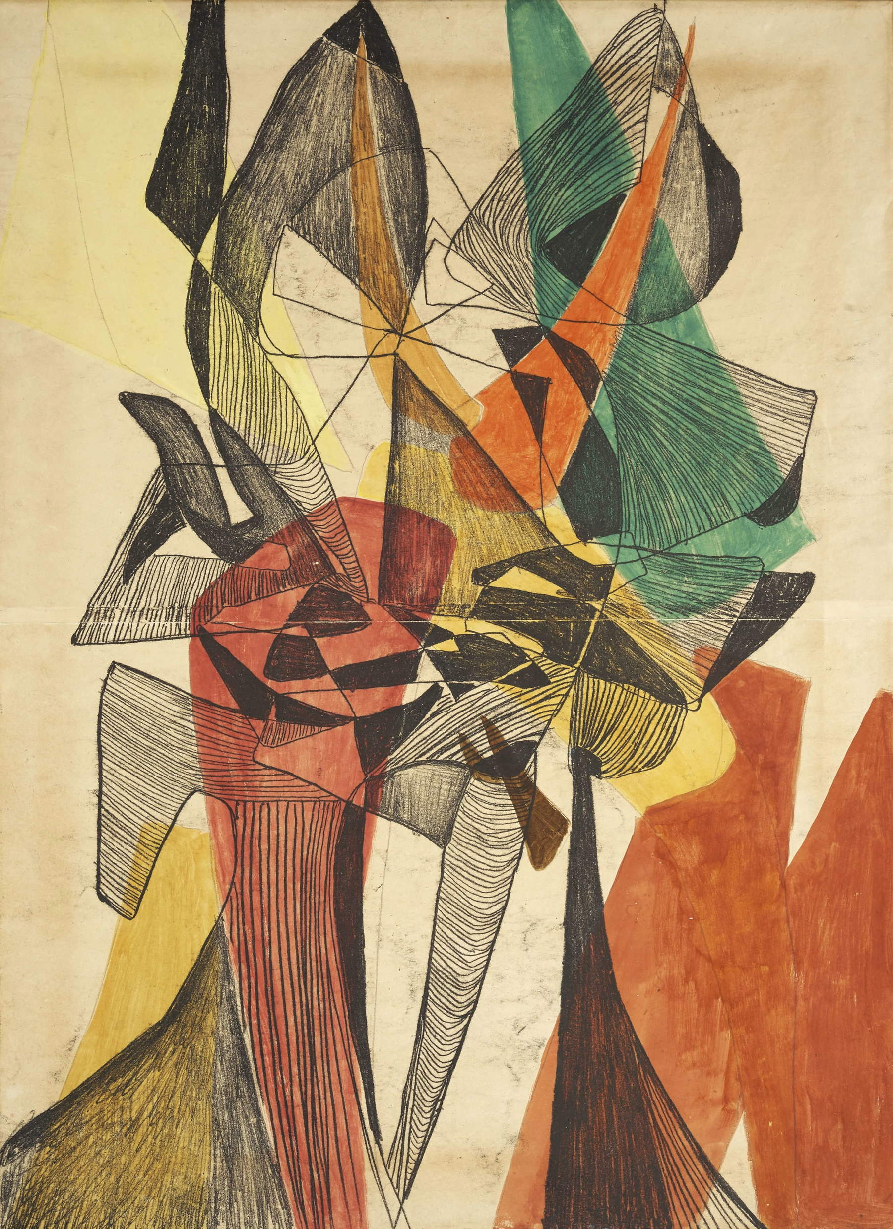 Maria Jarema, Heads (1954; monotype, paper, canvas, tempera, 58 &times; 42.5 cm; Starak Collection). Courtesy of &copy; heirs of Maria Jarema.