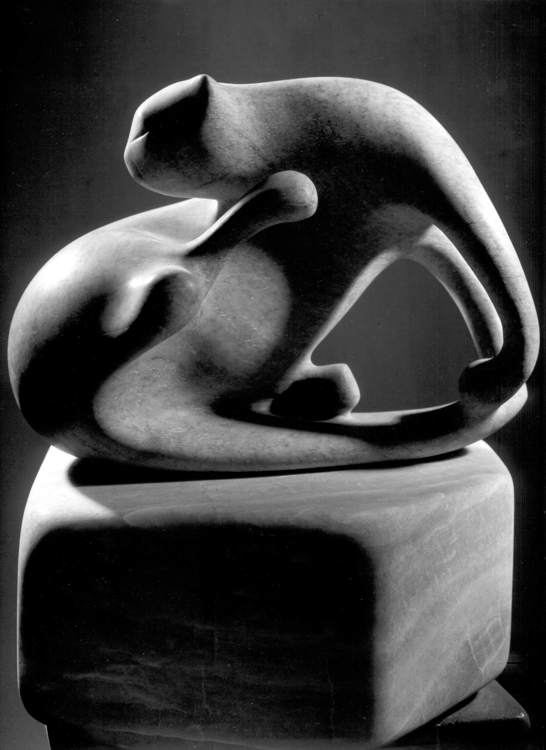 Mario Giansone, Katze (1980; Flussstein, 40 x 45 cm; Sammlung: Atelier Nr. 109)