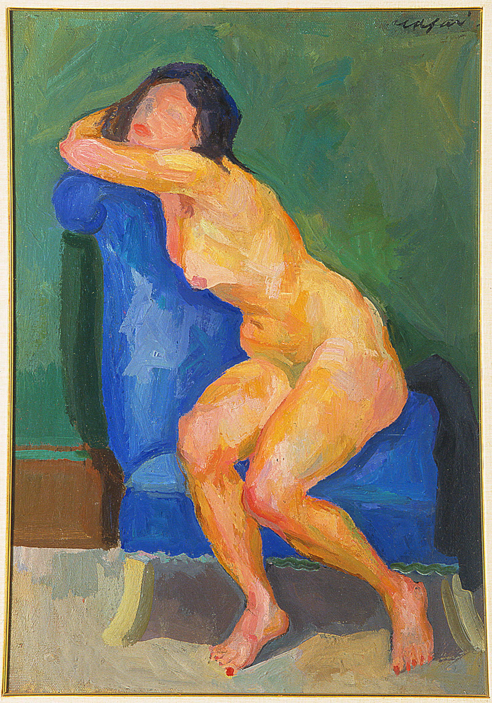Mario Mafai, Nudo sulla poltrona blu (1942; olio su tela, 62 x 43,5 cm) Su concessione dei Musei Civici Fiorentini, Firenze, Raccolta Alberto Della Ragione. Crediti: Fototeca dei Musei Civici Fiorentini
