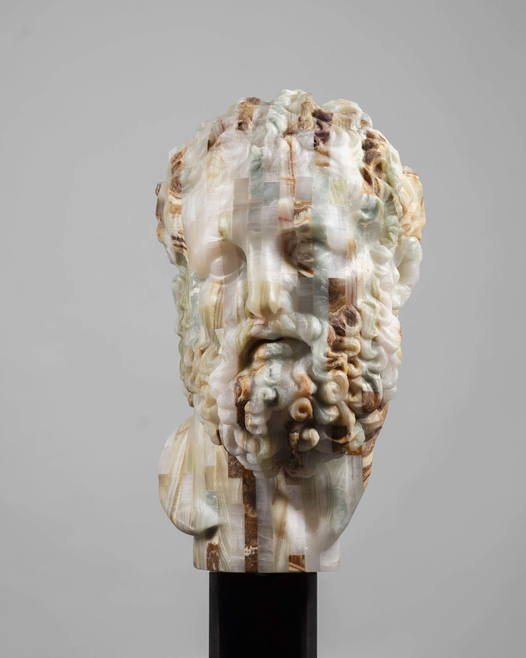 Massimiliano Pelletti, Head of Heracle (2024; polychrome onyx, 55x30x35 cm, ed. 1/1). Photo by Nicola Gnesi