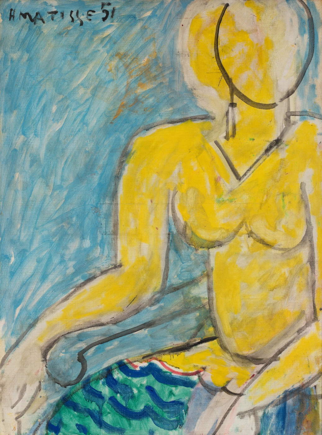 Henri Matisse, Katia in a Yellow Shirt (1951; oil and traces of pencil on canvas; Lyon, Mus&eacute;e des Beaux-Arts. Acquired in 2020 with the support of the Club du mus&eacute;e Saint-Pierre, the City of Lyon, and the French government). Courtesy of &copy; Lyon MBA. Photo: Martial Couderette