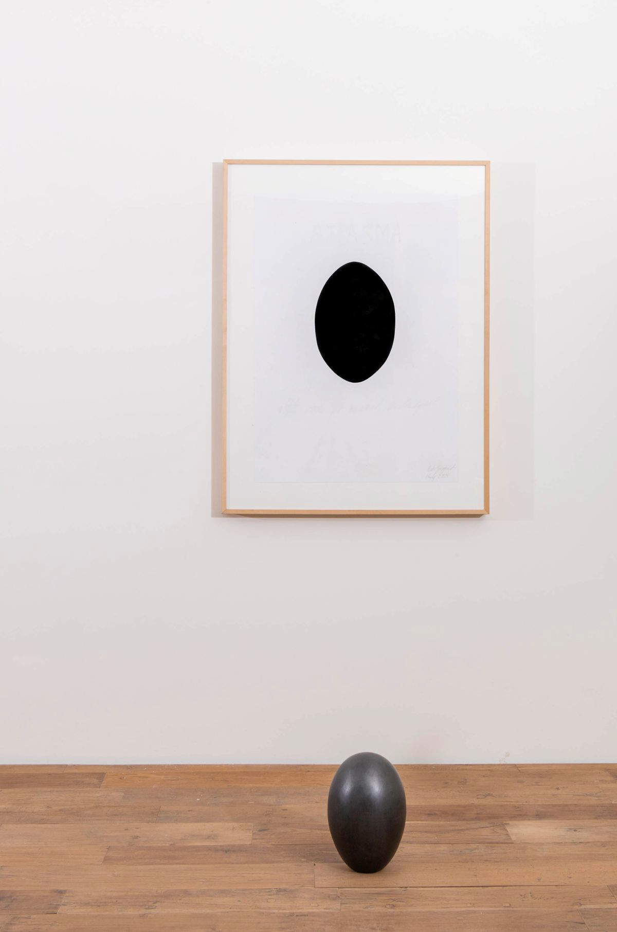 Mats Bergquist, Ayasma and Daruma (2015; paper, pigment, pencil, and wood; raku ceramic; 125x93 cm and 30x20 cm)