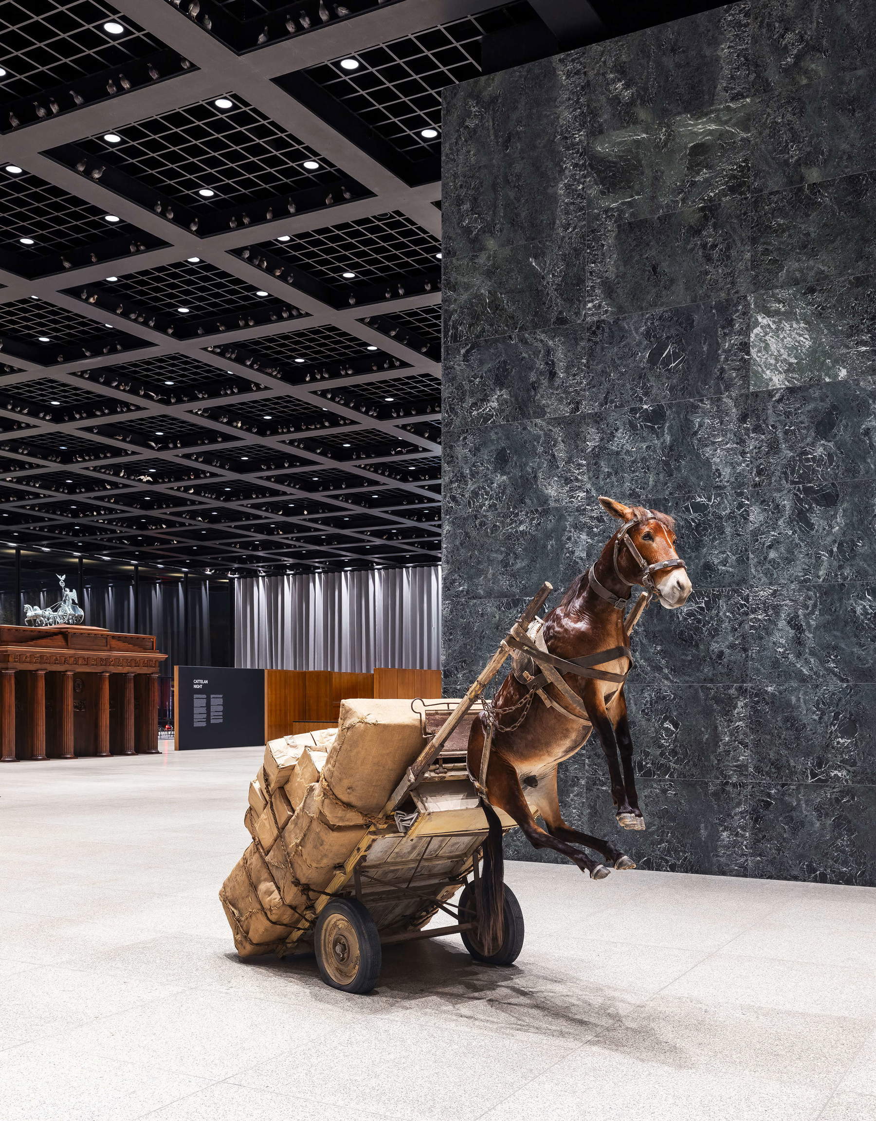 Maurizio Cattelan, NIGHT, installations. Photo: David von Becker &copy; Neue Nationalgalerie &ndash; Stiftung Preu&szlig;ischer Kulturbesitz