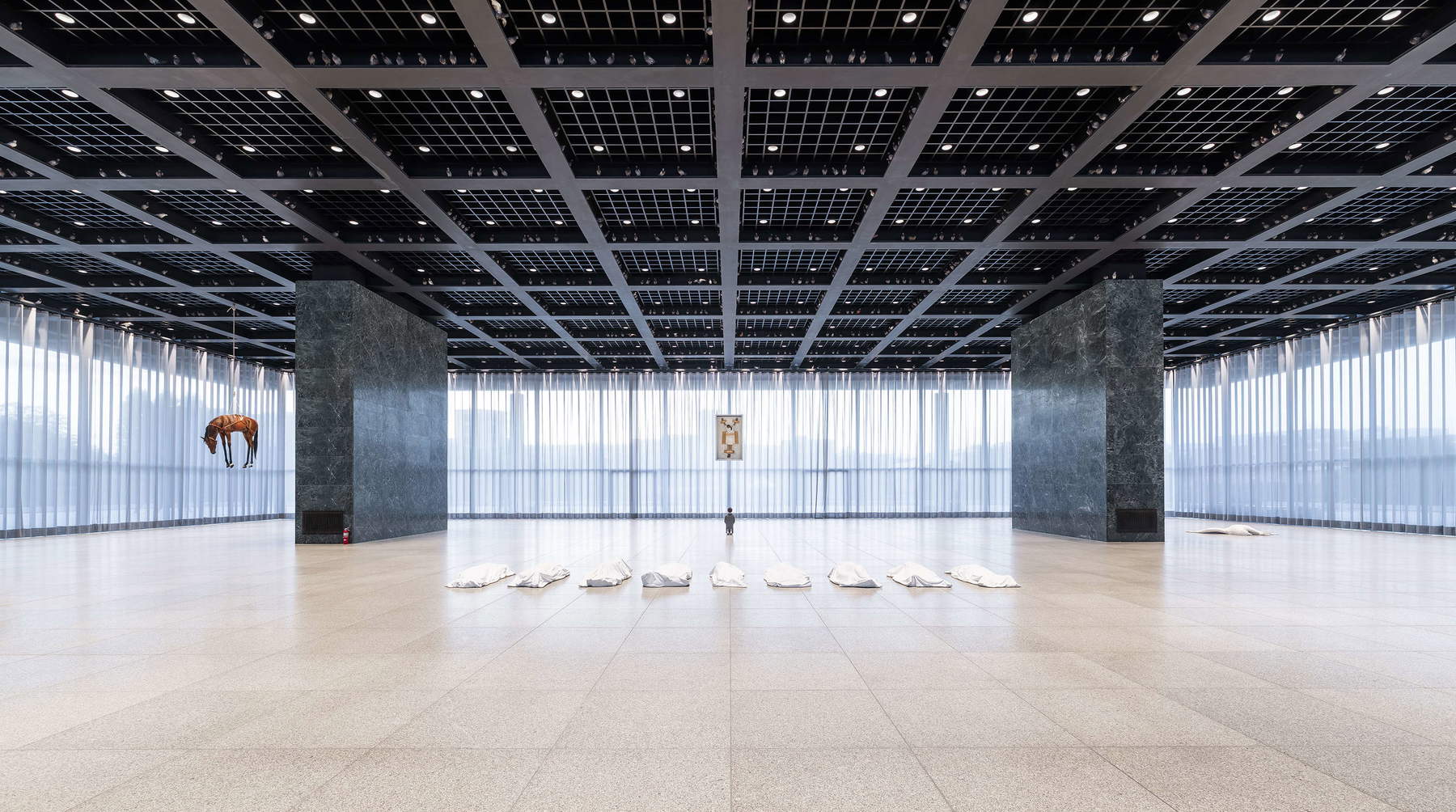 Maurizio Cattelan, NIGHT, installations. Photo: David von Becker &copy; Neue Nationalgalerie &ndash; Stiftung Preu&szlig;ischer Kulturbesitz