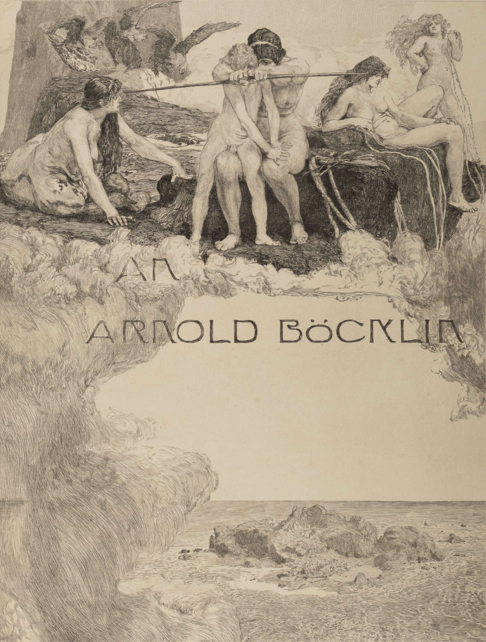 Max Klinger, Eine Widmung an Arnold B&ouml;cklin (1887; Radierung, 450 × 630 mm; Sammlung Arnoldo Boecklin)