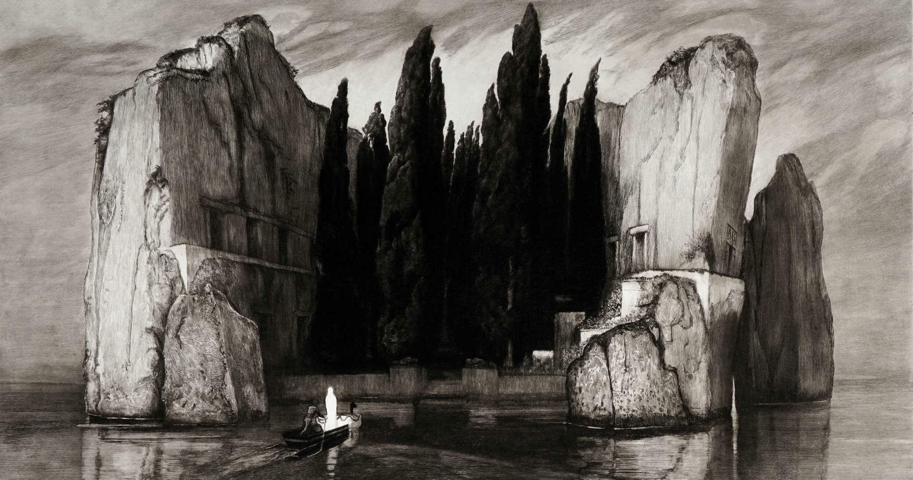 Max Klinger, Die Toteninsel (1890; Radierung und Aquatinta, 612 x 777 mm; Privatsammlung)