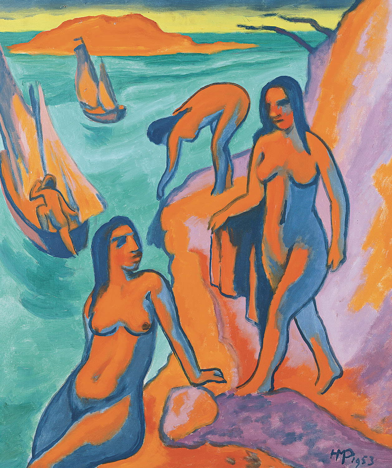 Max Pechstein, Frauen am Ufer (1953; Öl auf Leinwand, 80 x 70 cm; Privatsammlung) &copy; 2026 Pechstein – Hamburg / Berlin Foto &copy; Foto-Atelier LORENZ, Zschorlau; KUNSTSAMMLUNGEN ZWICKAU Max-Pechstein-Museum