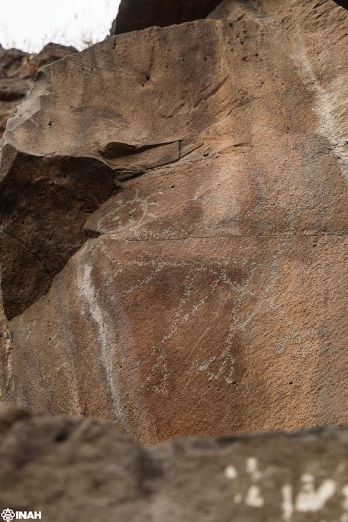 Peintures rupestres découvertes à El Venado, État d'Hidalgo (Mexique). Photo : Gerardo Pe&ntilde;a, INAH.