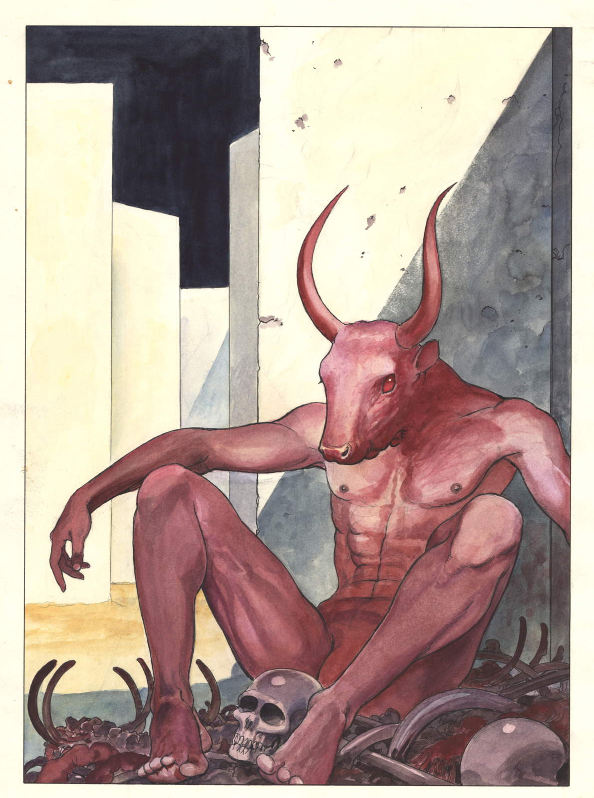 Milo Manara, Novela musical. Minotauro (1995; acuarela sobre papel, 51 x 36 cm; Colección del autor)