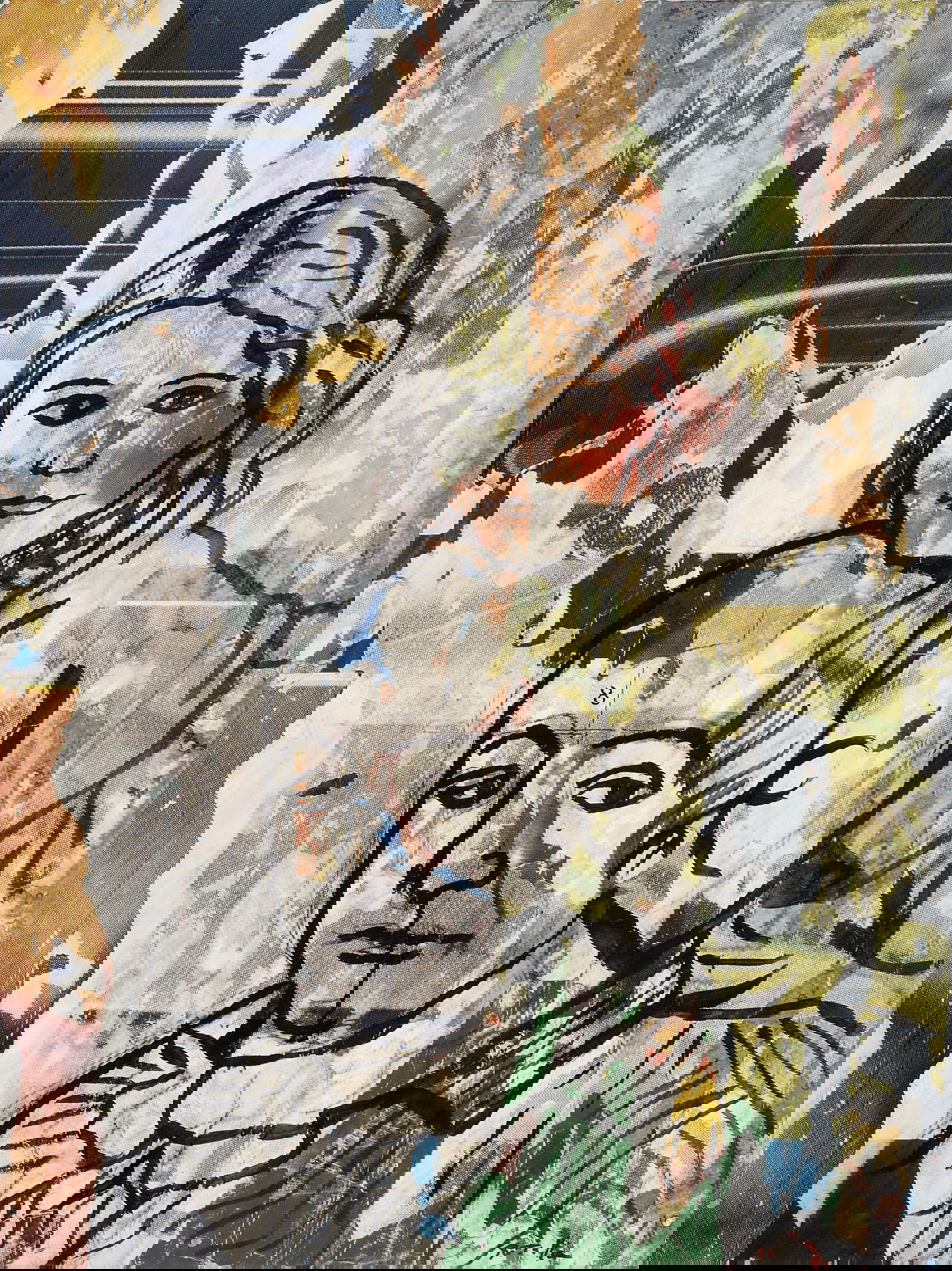 Mimmo Rotella, Self-Portrait with Asya (1992 - 1999; overpainting on sheet metal, 100.7 x 75 cm). Courtesy of Mimmo Rotella Foundation