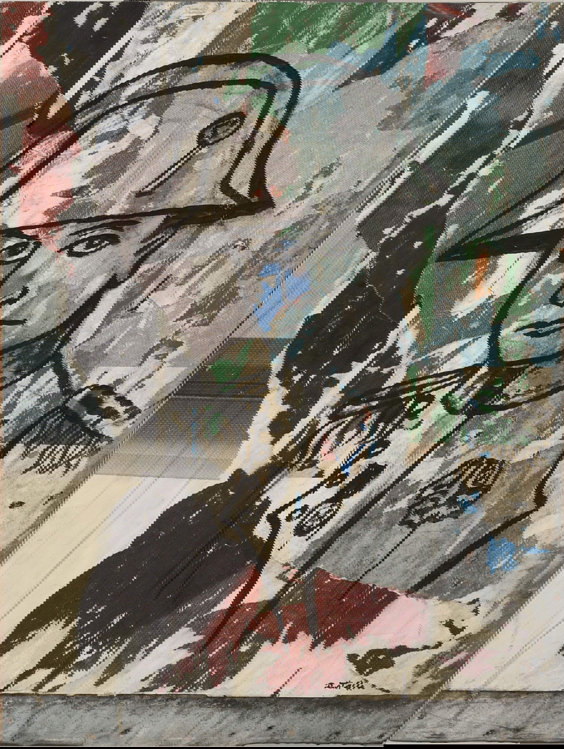 Mimmo Rotella, Napoleonic Self-Portrait (1992 - 1999; overpainting on sheet metal, 100 x 75 cm). Courtesy of Mimmo Rotella Foundation